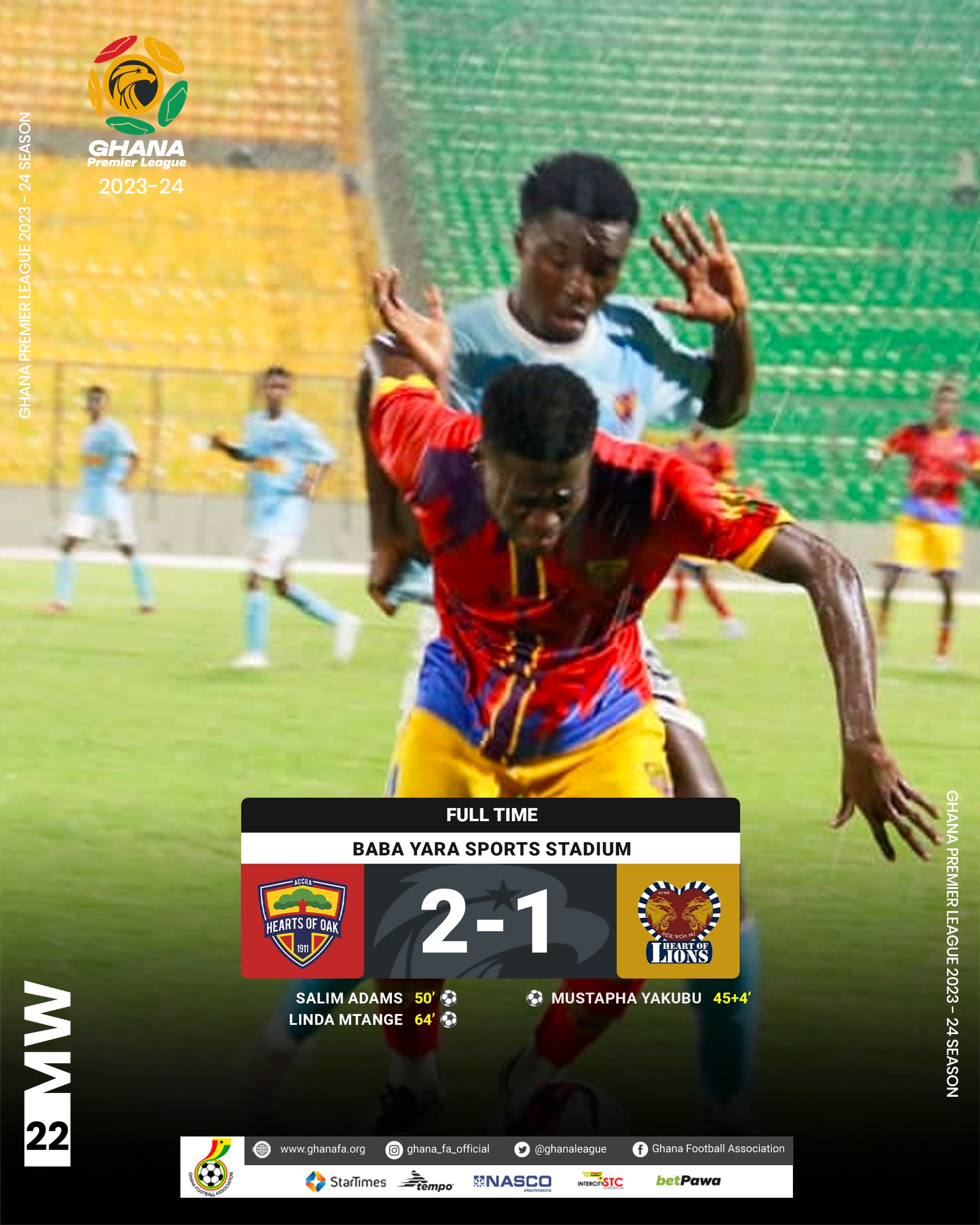 Ten-man Hearts of Oak recover from a goal down to beat Heart of Lions in Kumasi