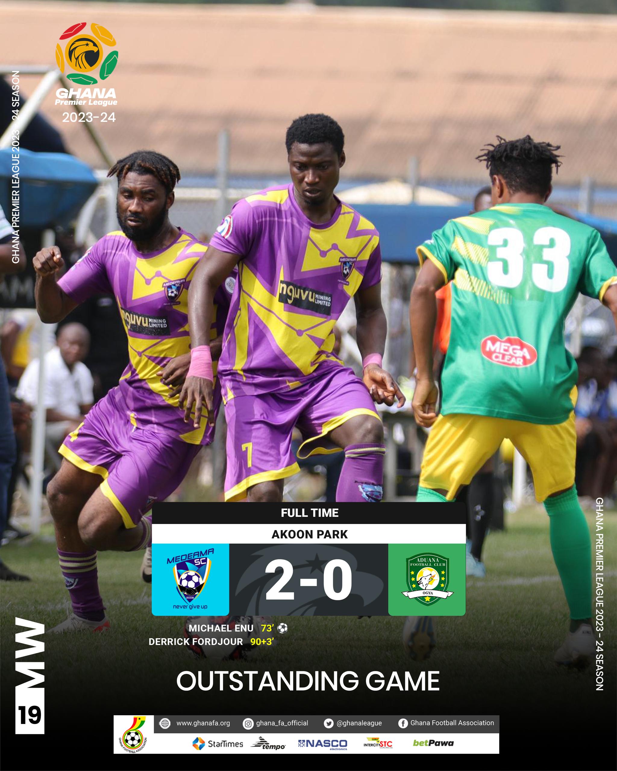 Two second half goals give Medeama SC win over Aduana FC in Premier League