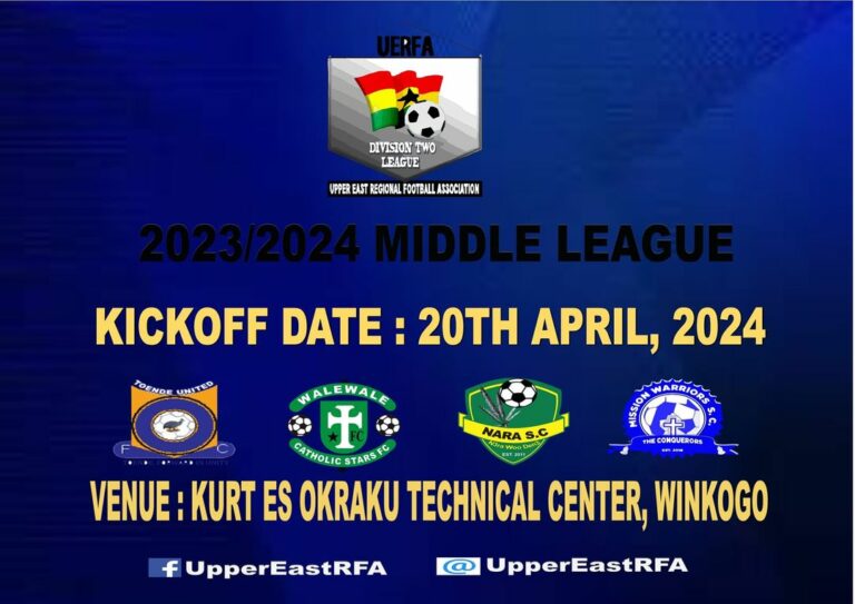 Upper East Regional Second Division Middle League kicks off on April 20