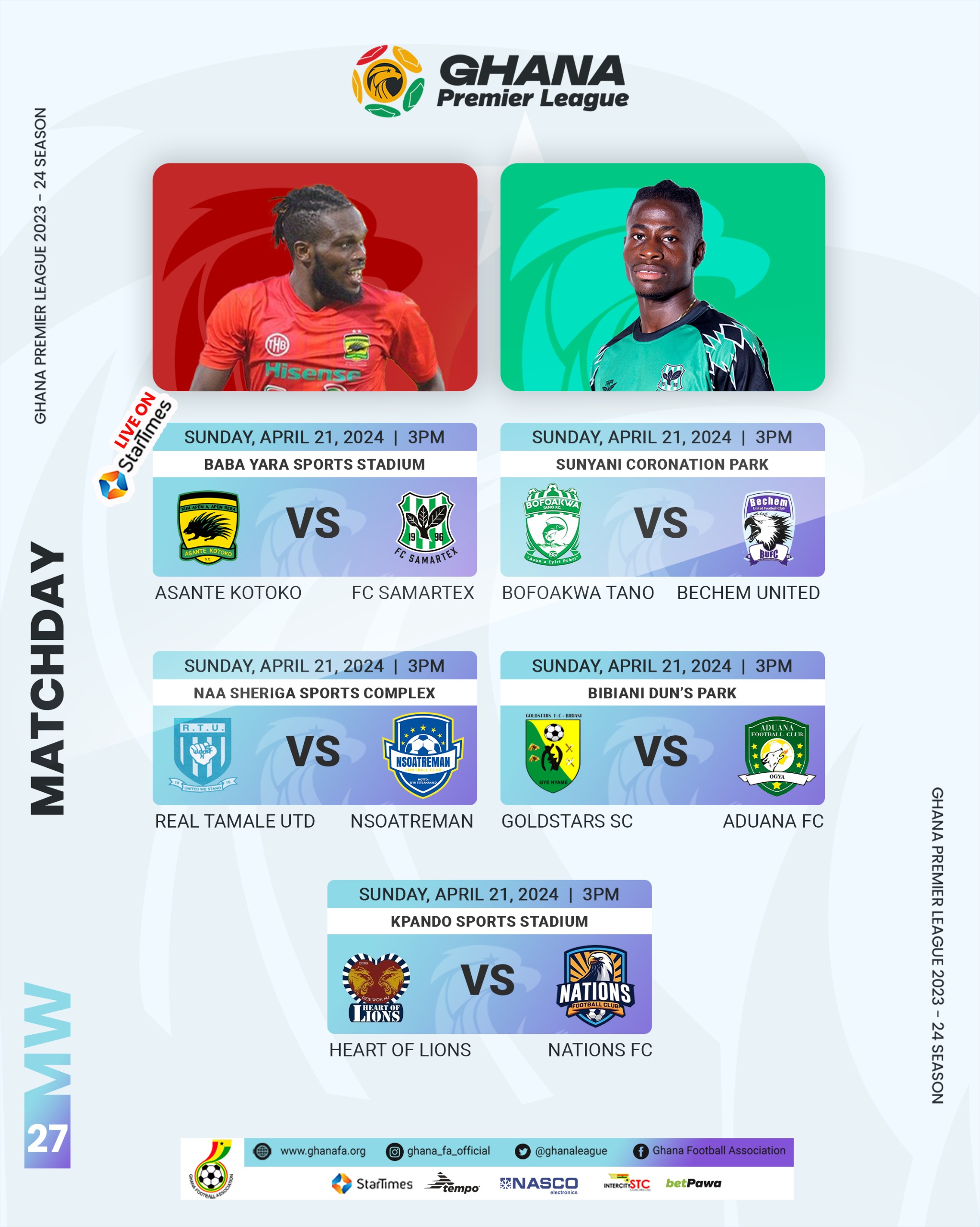 Match-by-Match Preview for matchday 27 of Ghana Premier League