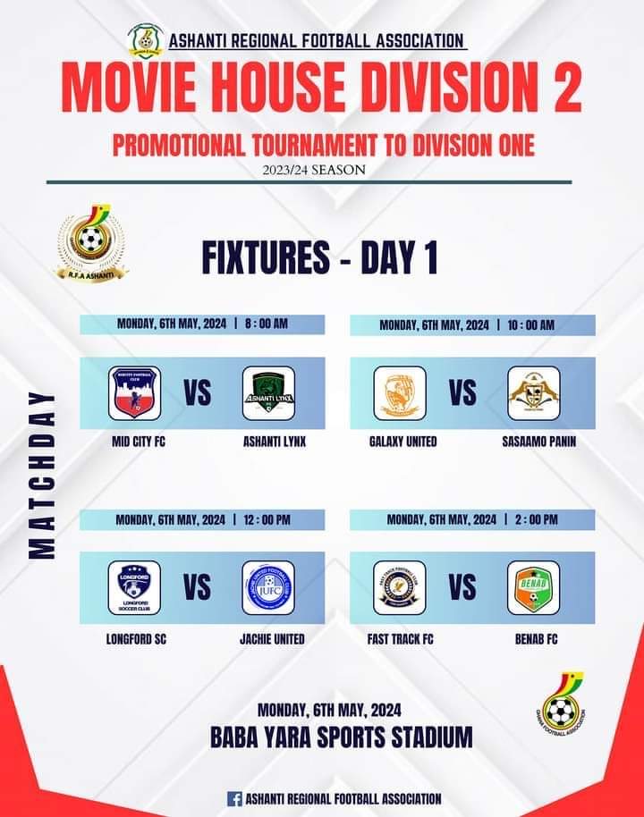 Ashanti RFA Movie House Division 2 promotional middle league (To Division 1) kicks off on Monday