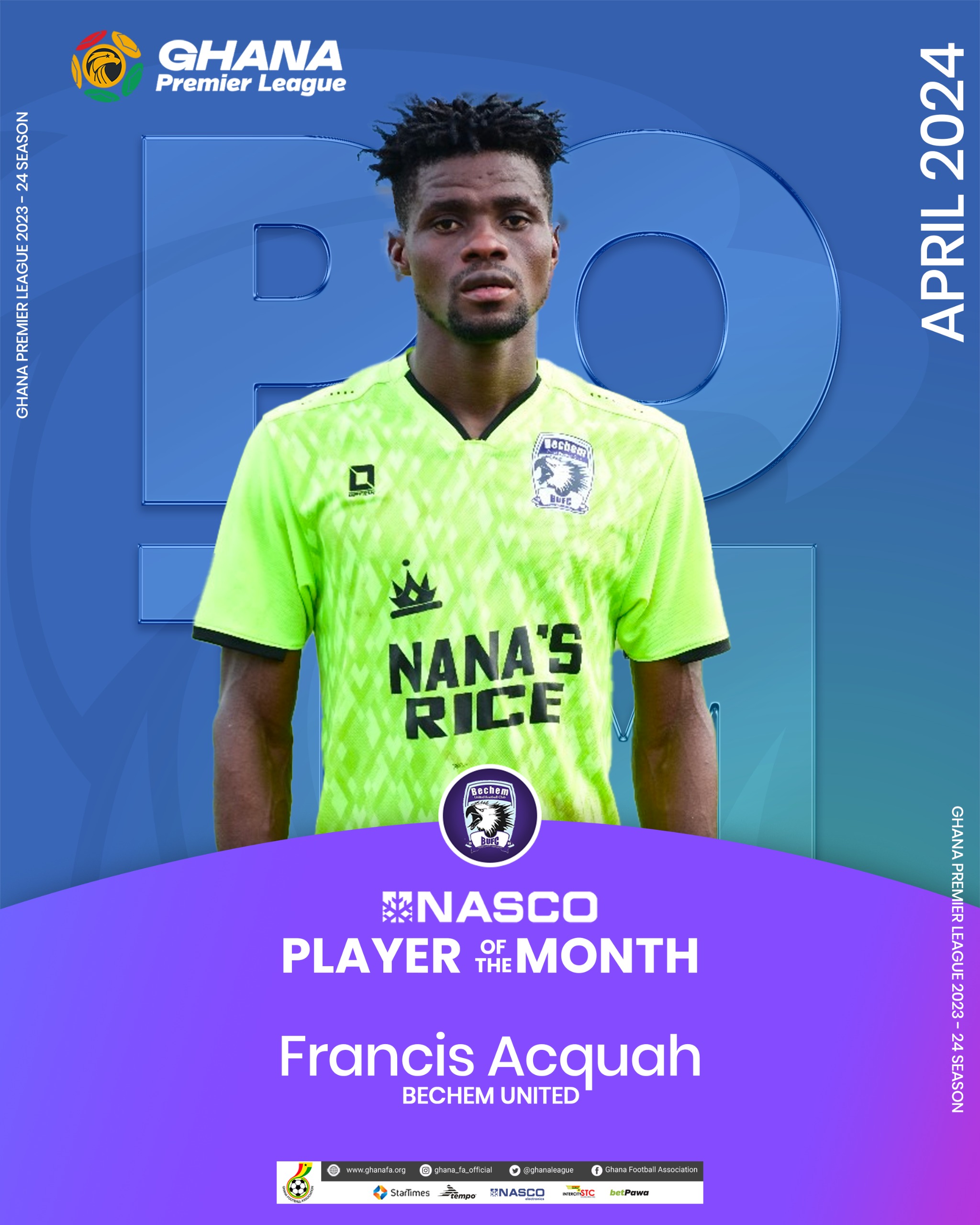 Francis Acquah crowned NASCO Player of the Month for April