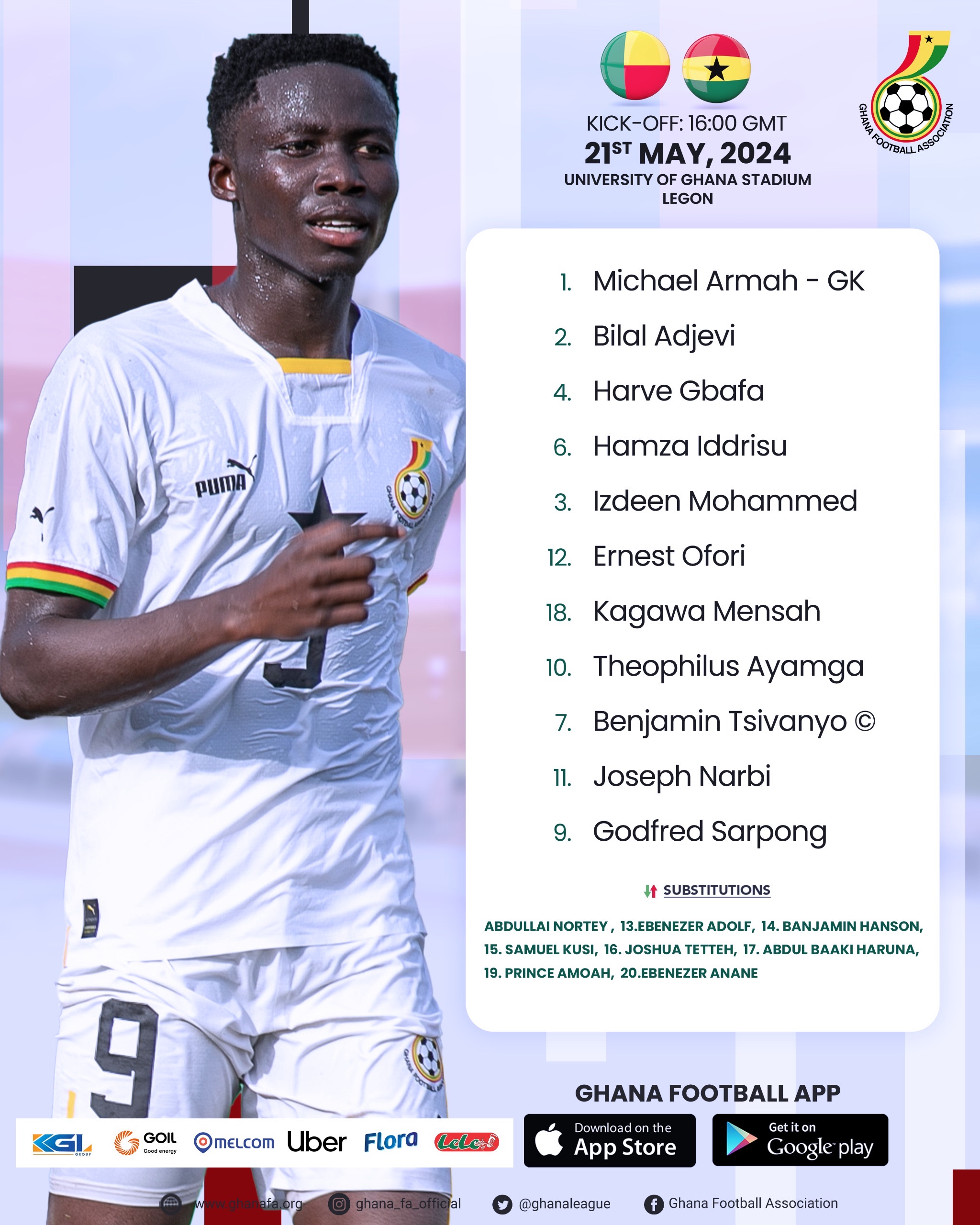 Ernest Ofori replaces Abdulai Nortey as Laryea Kingston makes one change in Black Starlets line up to face Benin