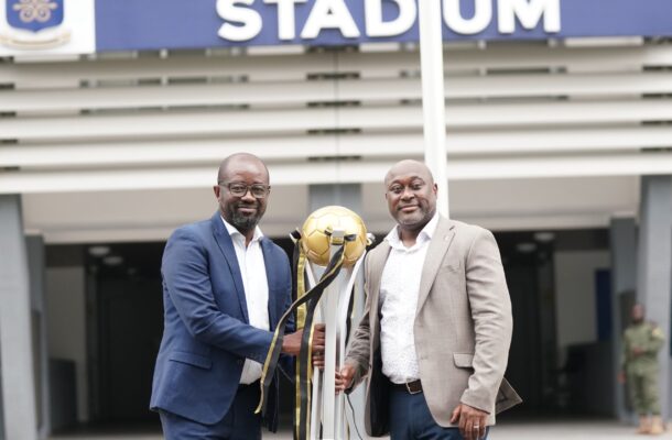 President Simeon-Okraku presents MTN FA Cup trophy to University of Ghana Pro Vice-Chancellor