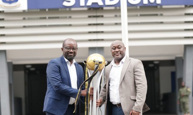 President Simeon-Okraku presents MTN FA Cup trophy to University of Ghana Pro Vice-Chancellor