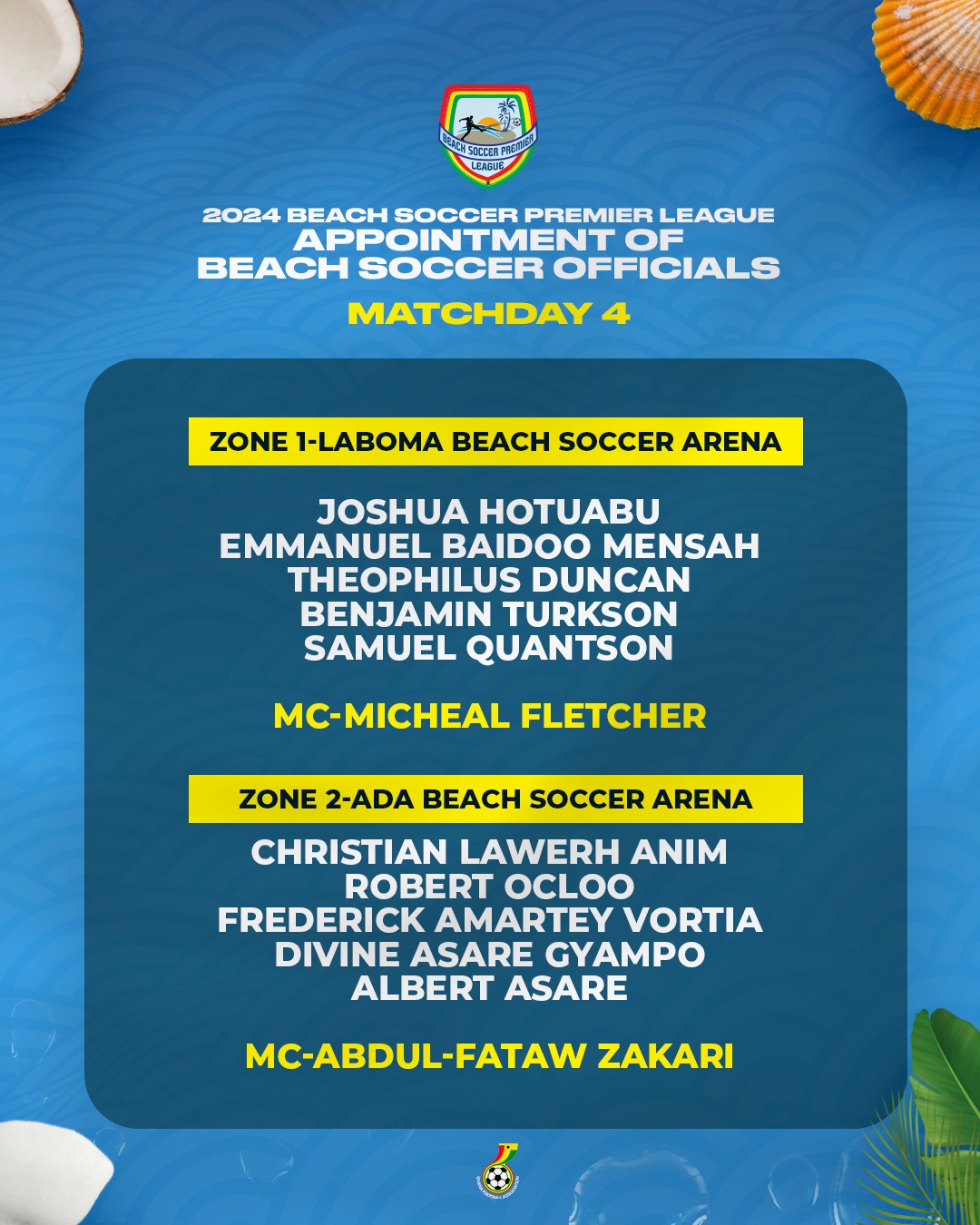 Match Officials for Beach Soccer weekend matches
