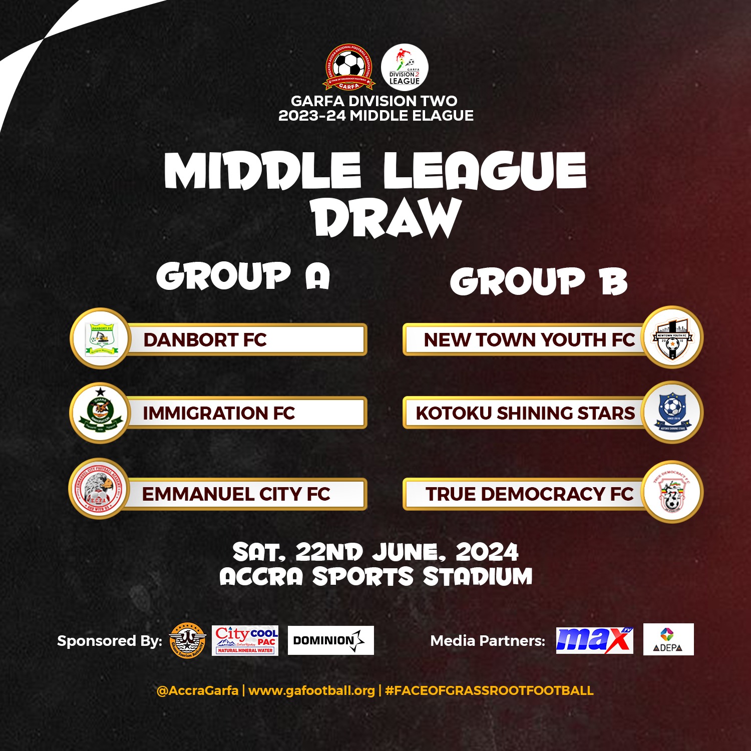 GARFA 2023/24 Division Two Middle League Draw Announced