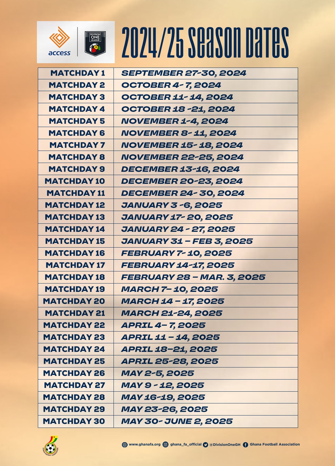 2024/25 Access Bank Division One League Season Dates Announced 