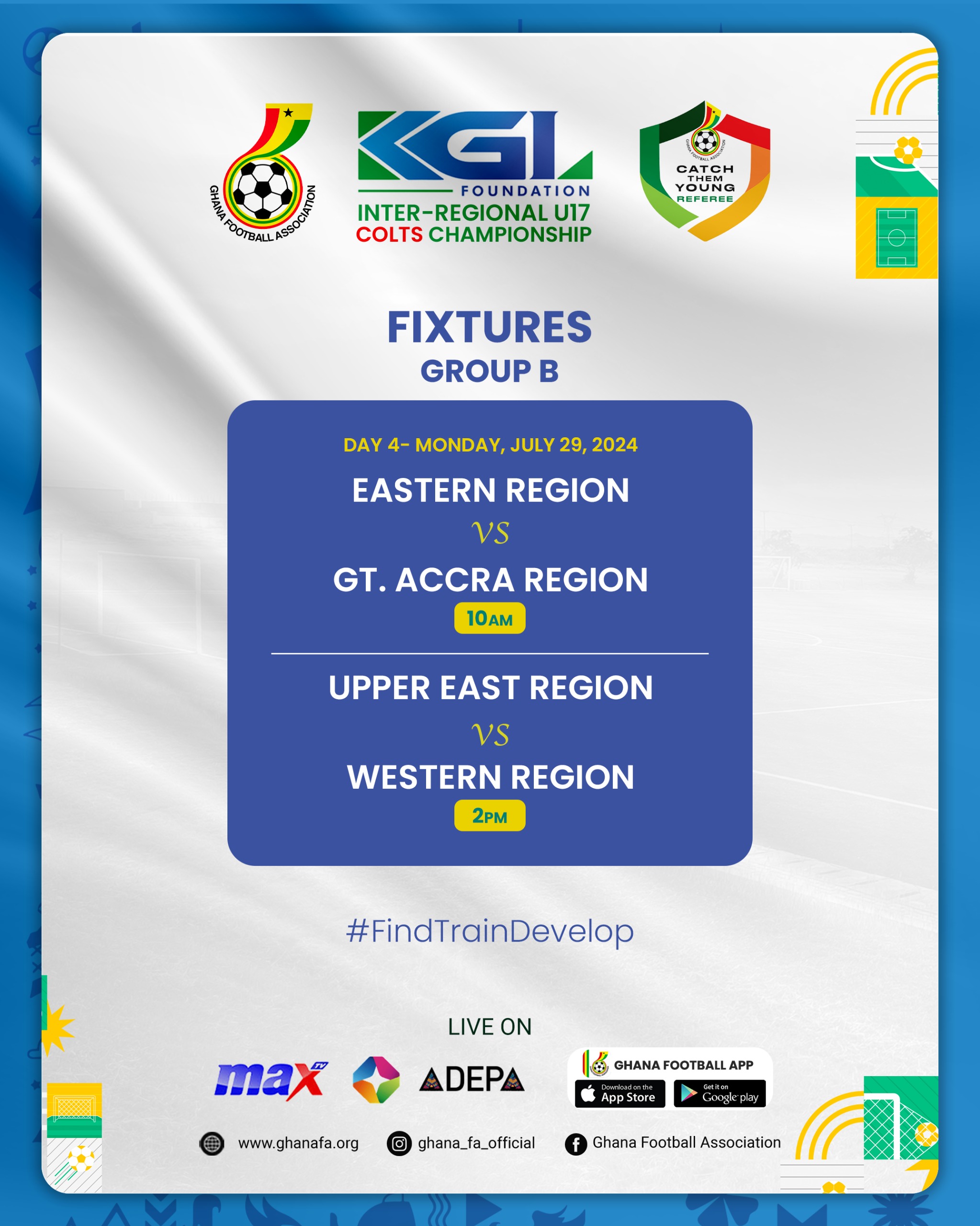 KGL U17 Colts: Greater Accra battle Eastern Region; Upper East take on Western Region in Group B TODAY