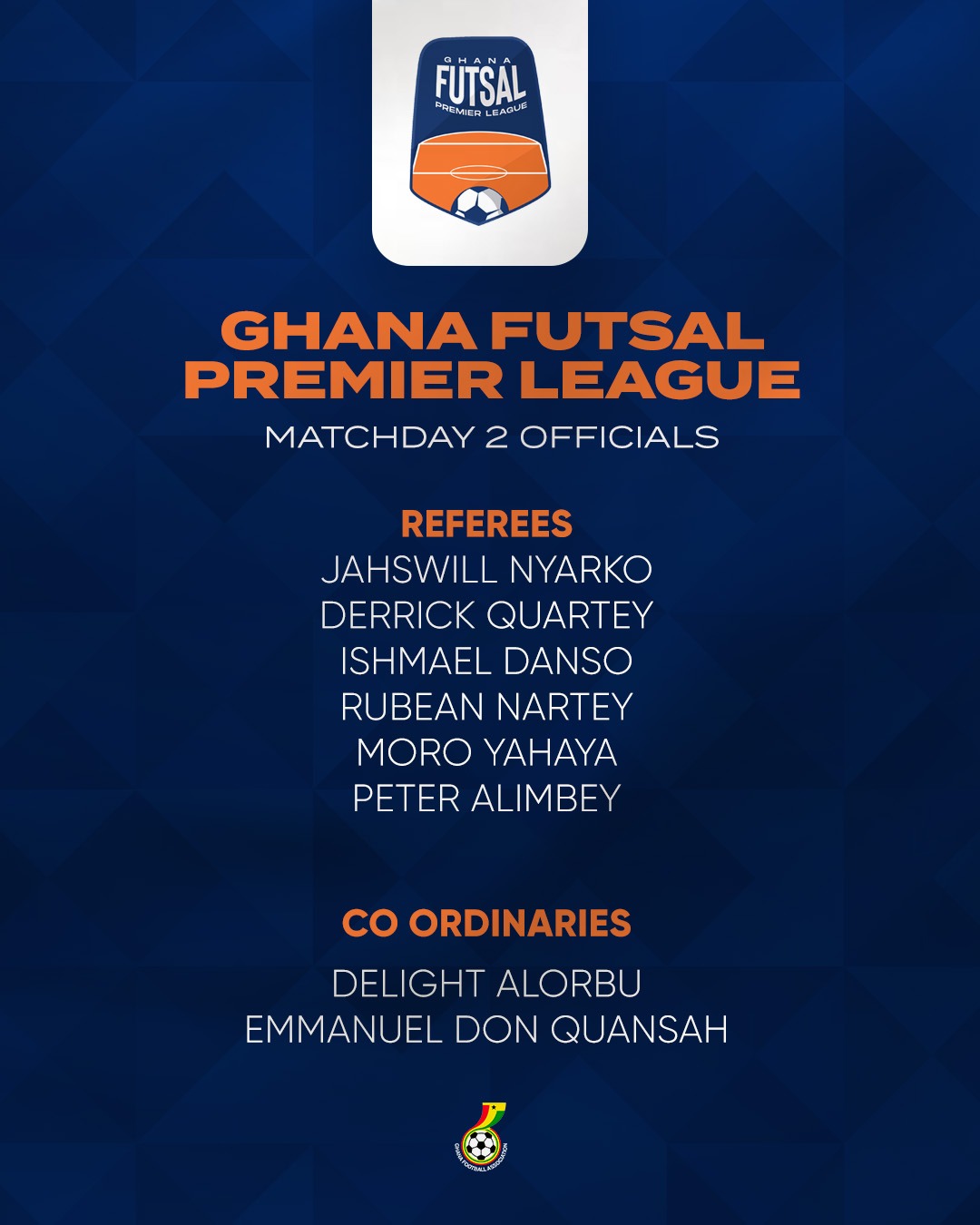 Match Officials named for Futsal Premier League Match Day Two