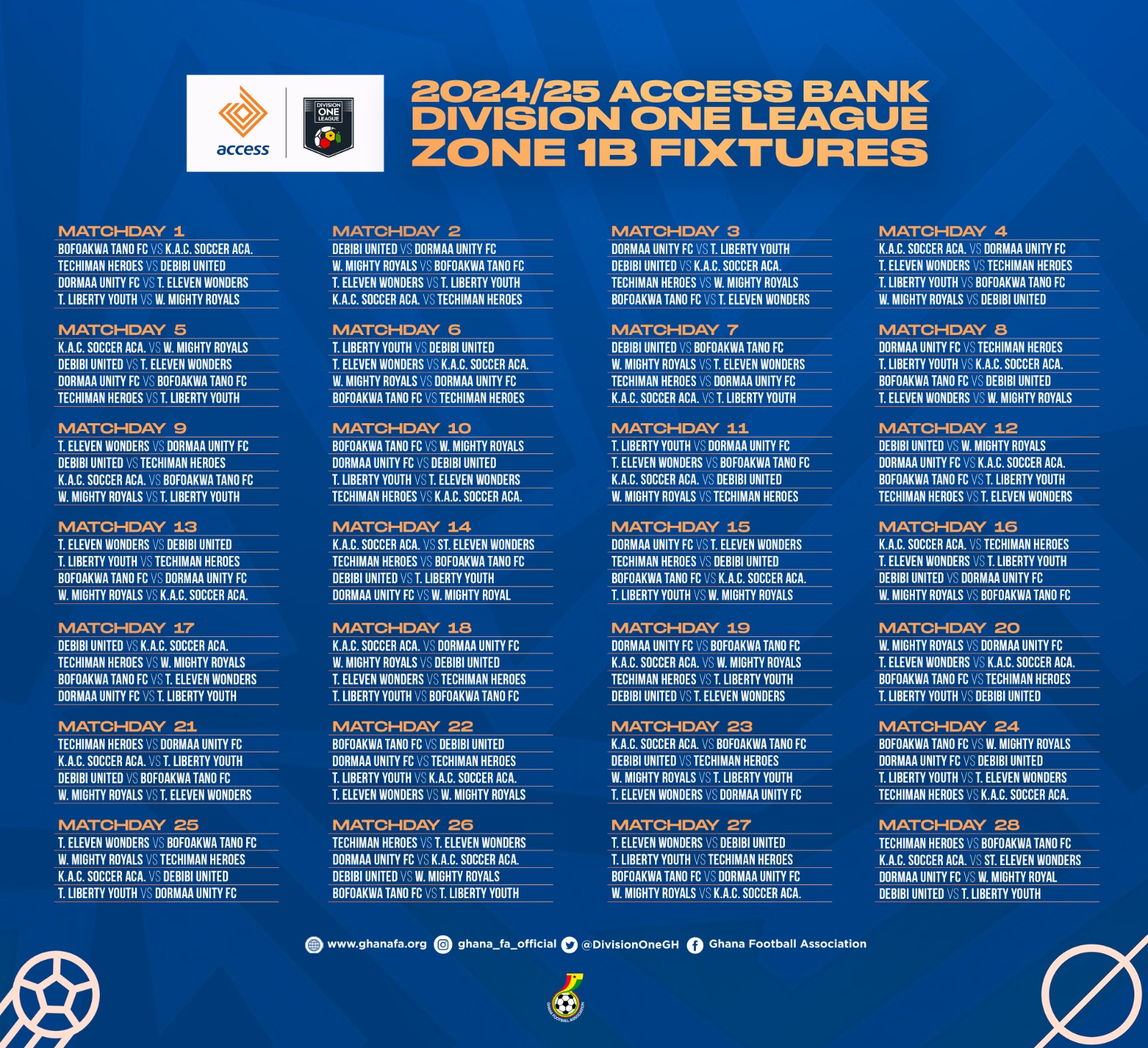 Fixtures for 2024-25 Access Bank Division One League Zone 1B released