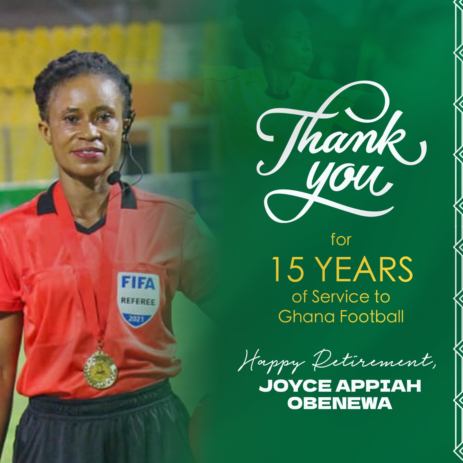 FIFA referee Joyce Appiah Obenewa retires after 15 years of service