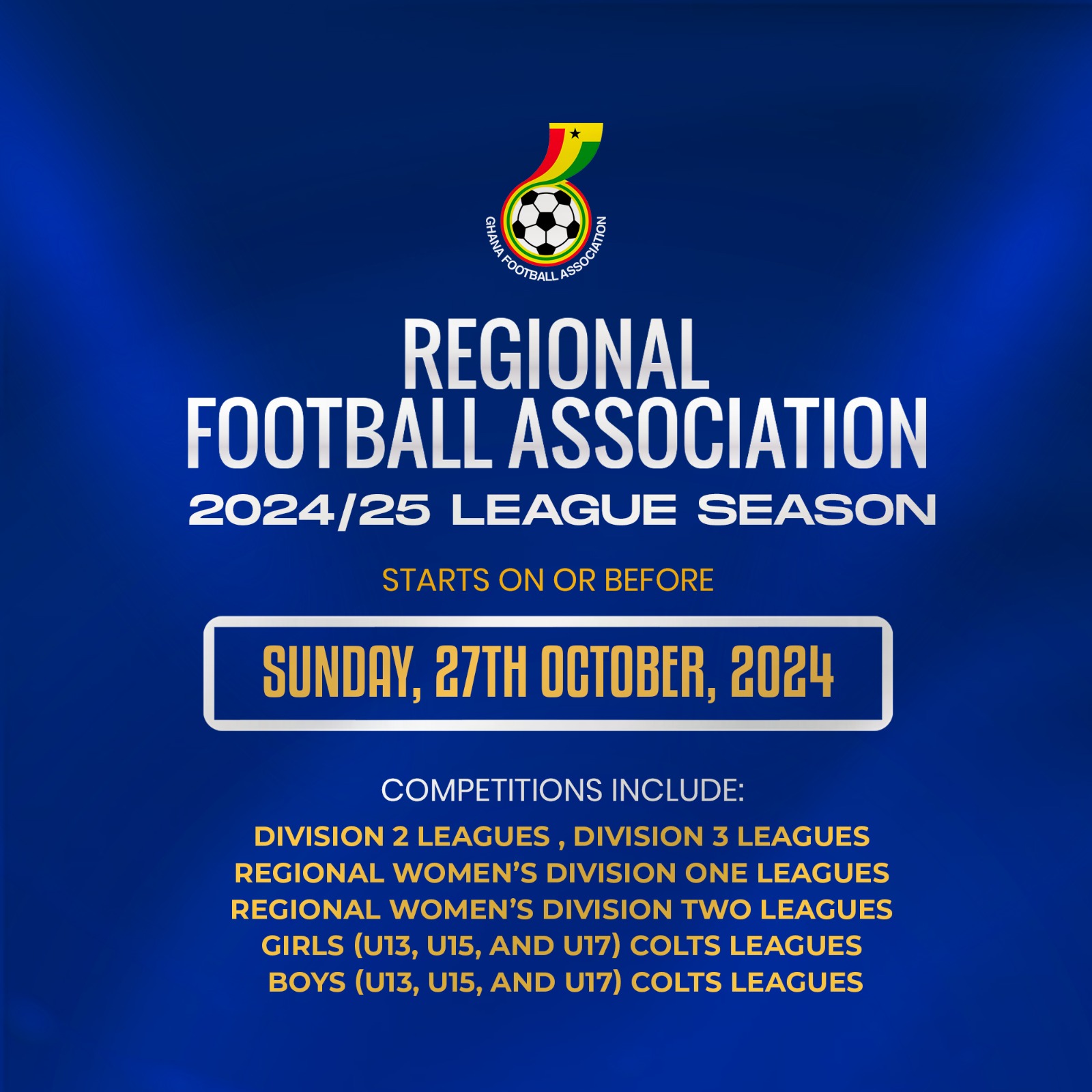 2024-25 Regional Football Association League Season set to commence before October 27