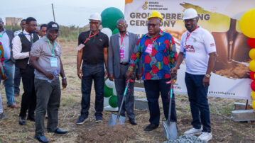 President Edwin Simeon-Okraku cuts sod for construction of gym, swimming pool and Futsal Arena at Prampram