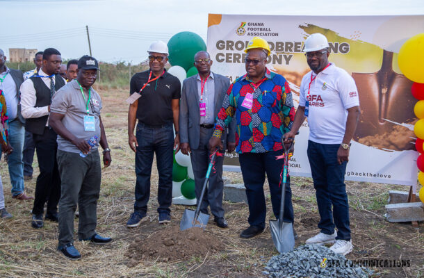 President Edwin Simeon-Okraku cuts sod for construction of gym, swimming pool and Futsal Arena at Prampram