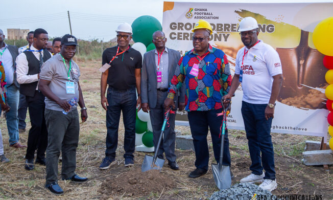 President Edwin Simeon-Okraku cuts sod for construction of gym, swimming pool and Futsal Arena at Prampram