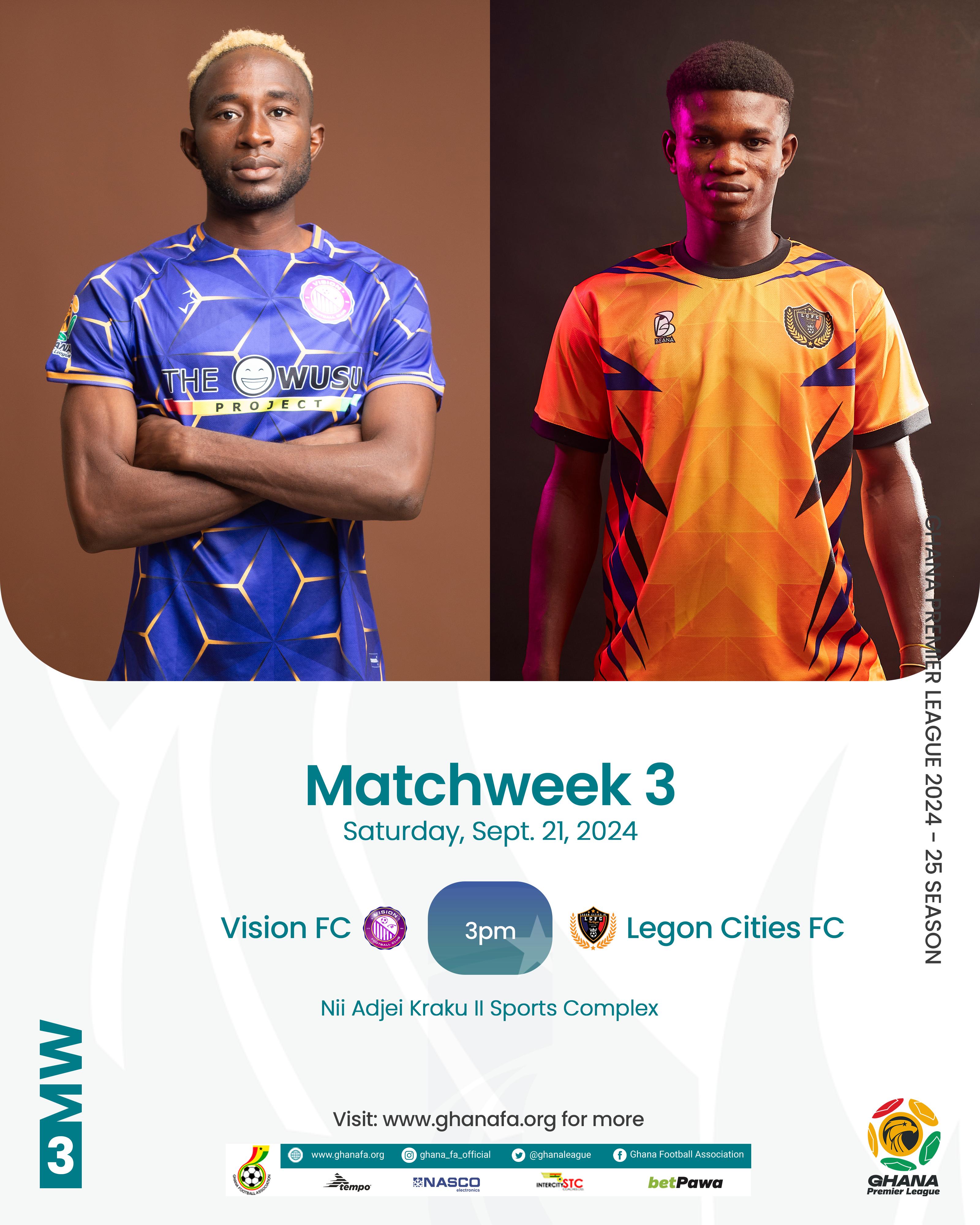 Vision FC battle Legon Cities in Saturday's Premier League match