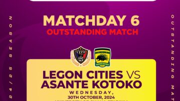 Premier League: Legon Cities to battle Asante Kotoko in outstanding match on October 30