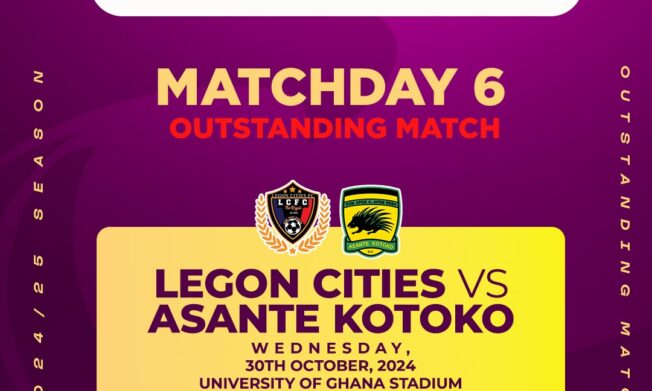 Premier League: Legon Cities to battle Asante Kotoko in outstanding match on October 30