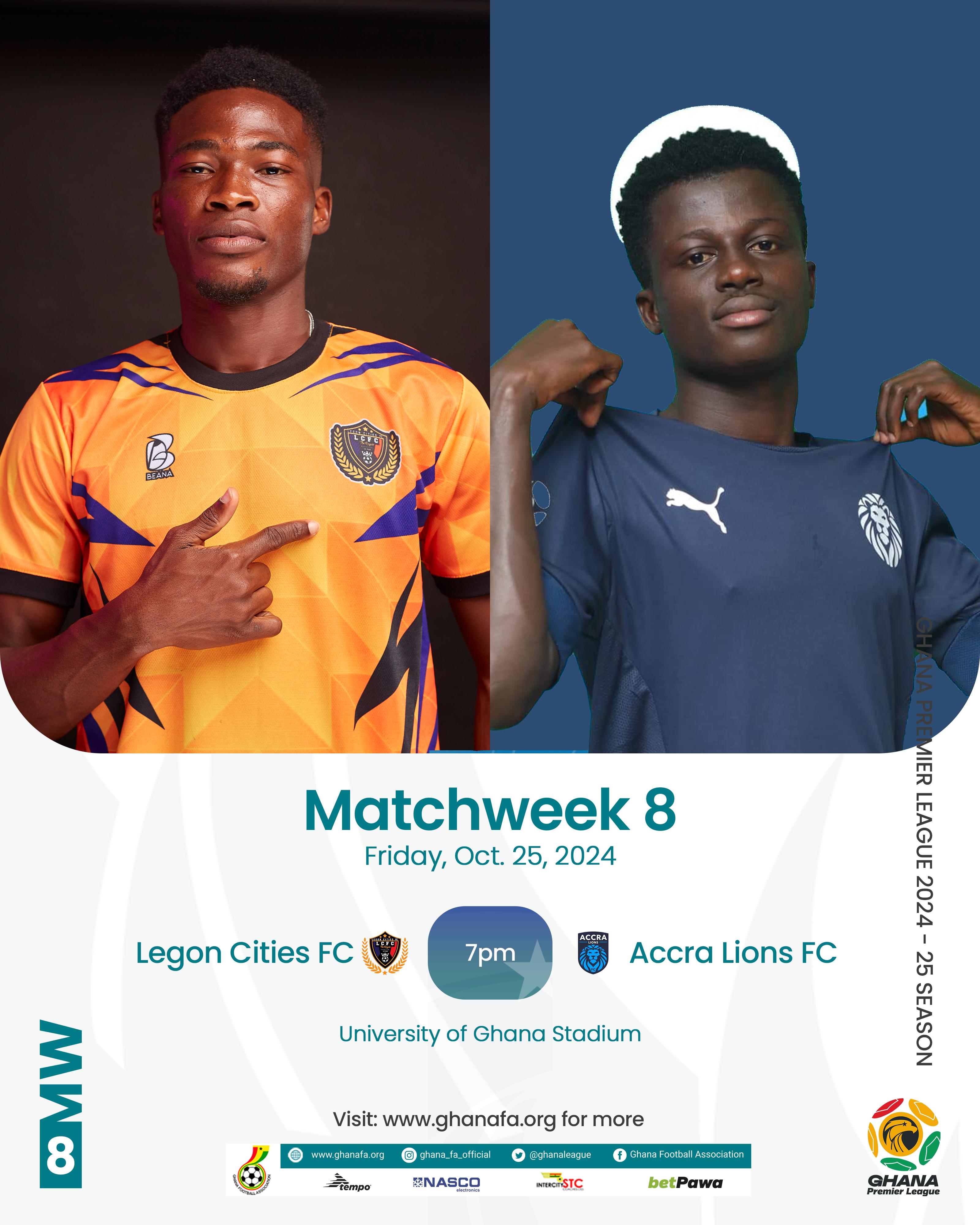 Premier League: Legon Cities FC face Accra Lions in capital derby on Friday