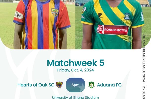 Premier League: Hearts of Oak battle Aduana FC in a titanic clash on Friday