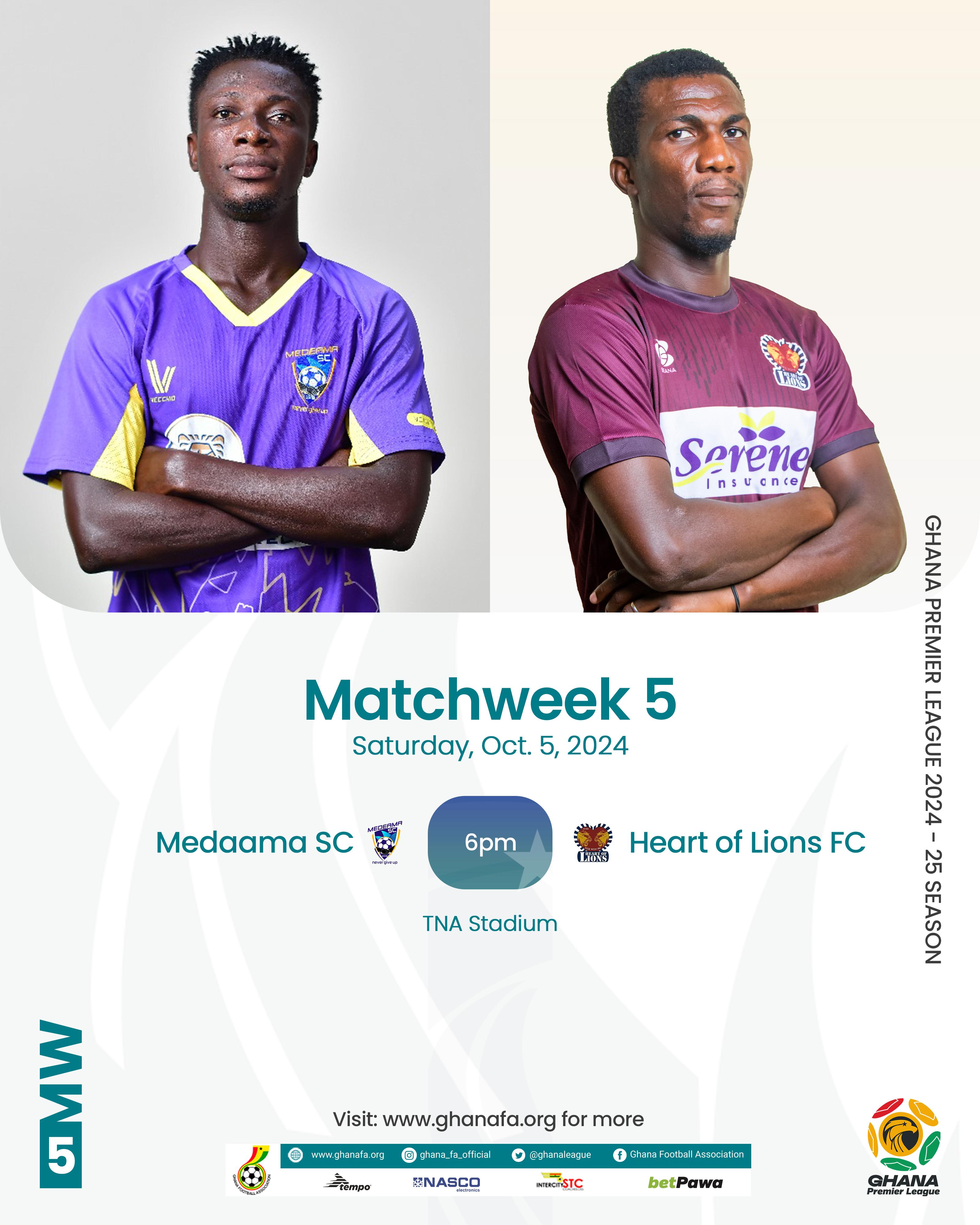 Premier League: Medeama SC aim to extend unbeaten run ahead of Heart of Lions clash on Saturday