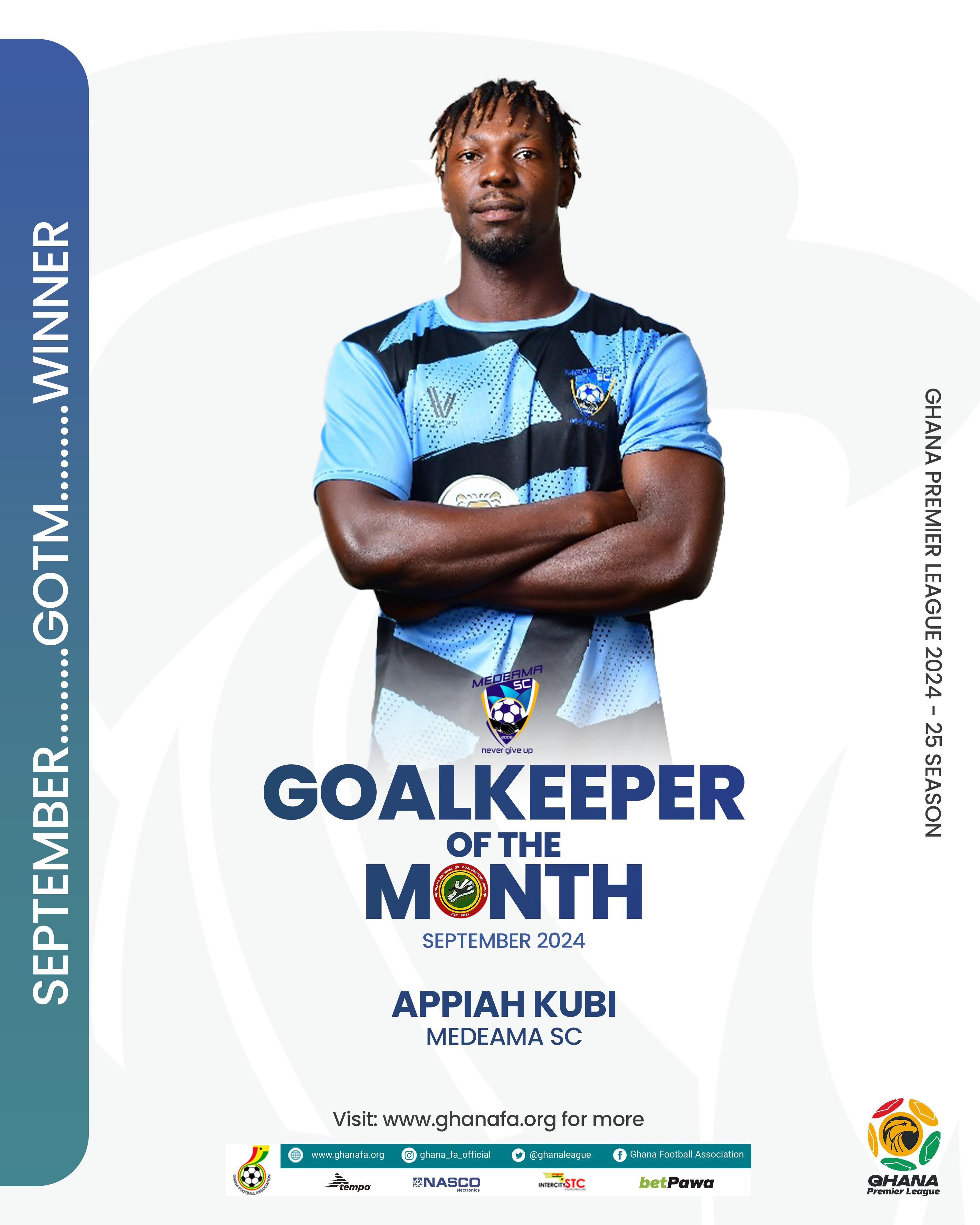 Appiah Kubi named Ex-National Goalkeepers Union best Premier League goalkeeper for September