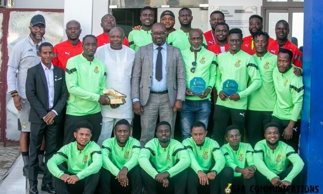 President Kurt Edwin Simeon-Okraku receives Beach Soccer Team after AFCON exploits