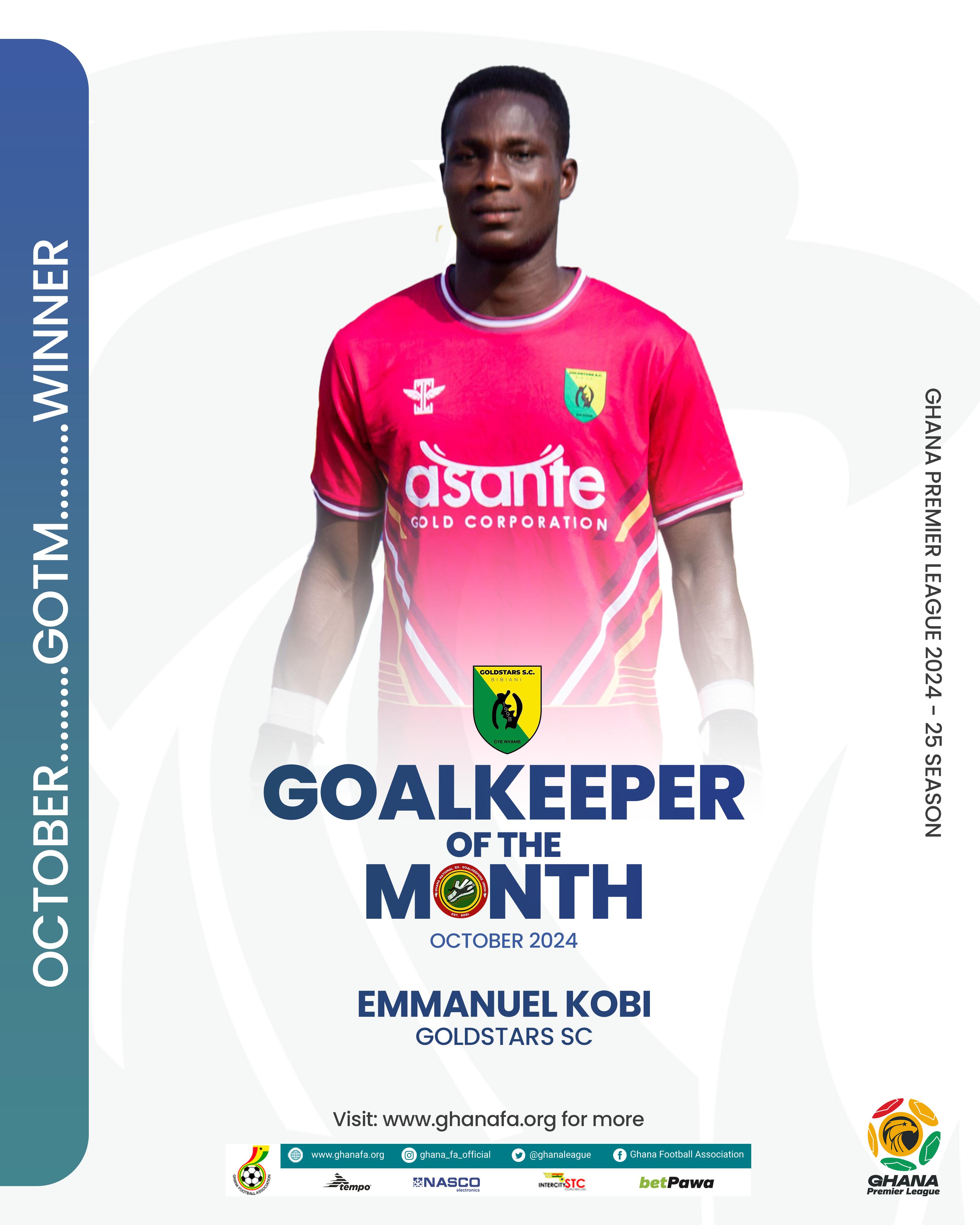 Emmanuel Kobi scoops Ex- National Goalkeepers Union Best Premier League Goalkeeper for October award