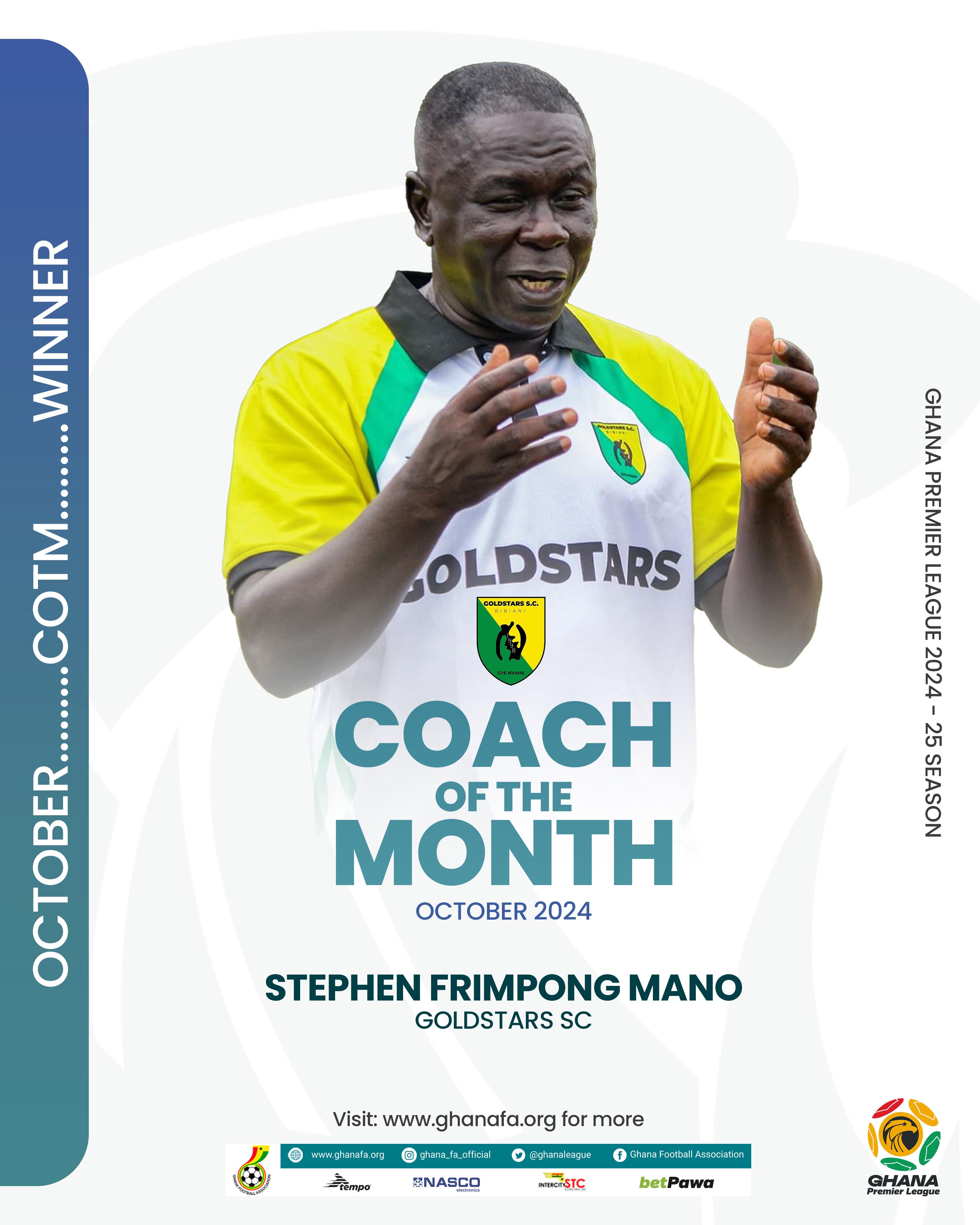 Stephen Frimpong Manso Named NASCO Ghana Premier League Coach of the Month for October