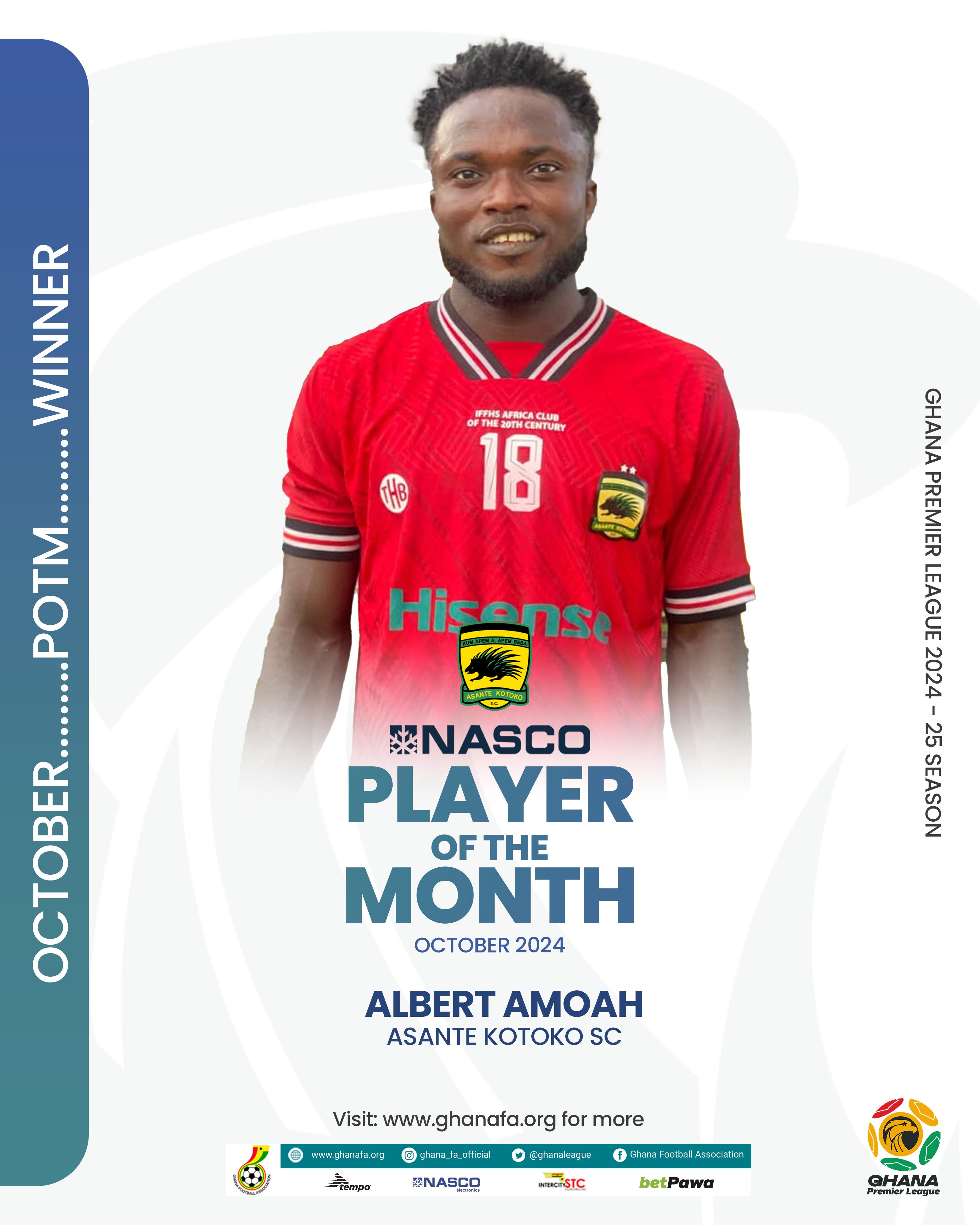 Asante Kotoko’s Albert Amoah wins NASCO Player of the month for October Award