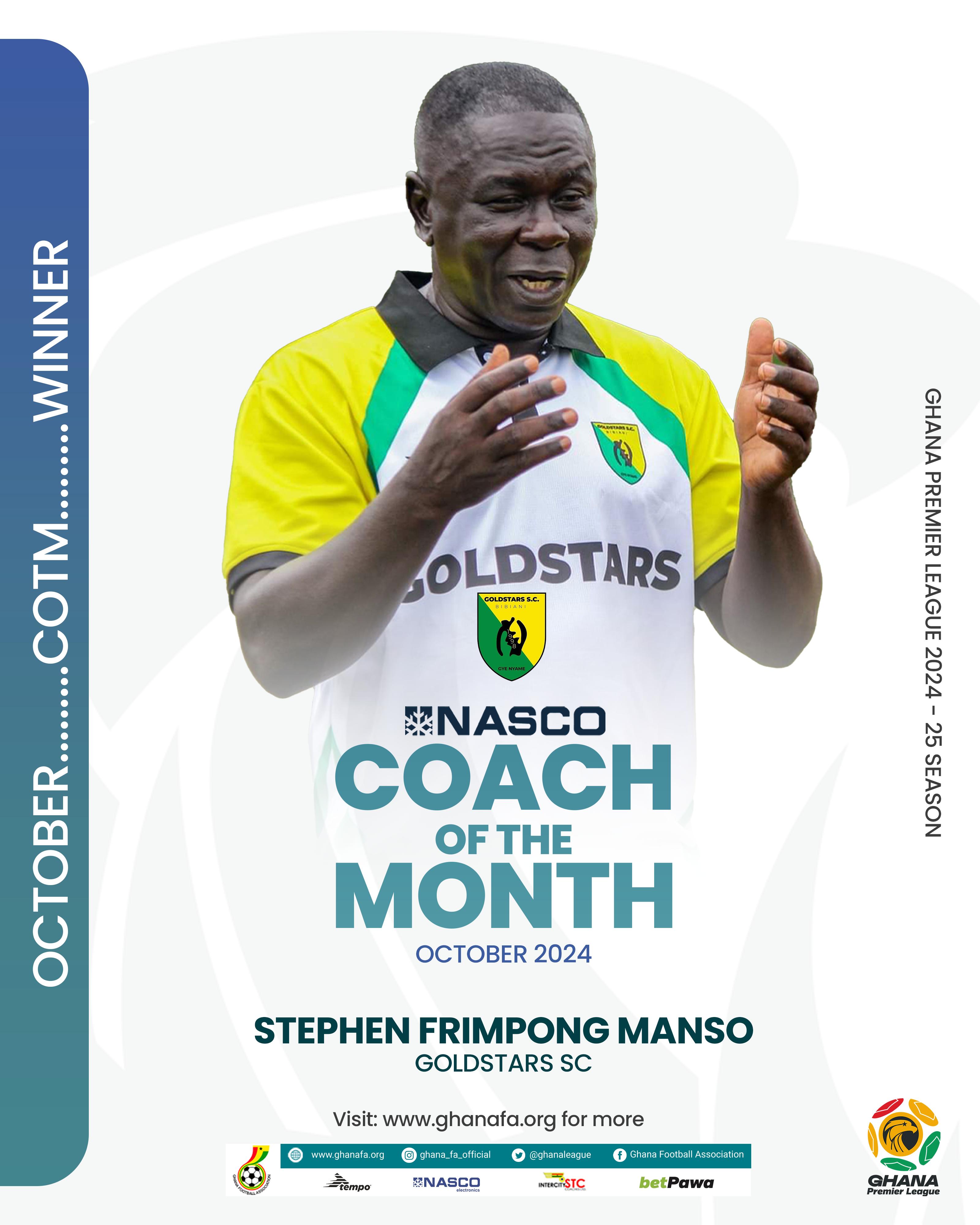 Stephen Frimpong Manso named NASCO Ghana Premier League Coach of the Month for October