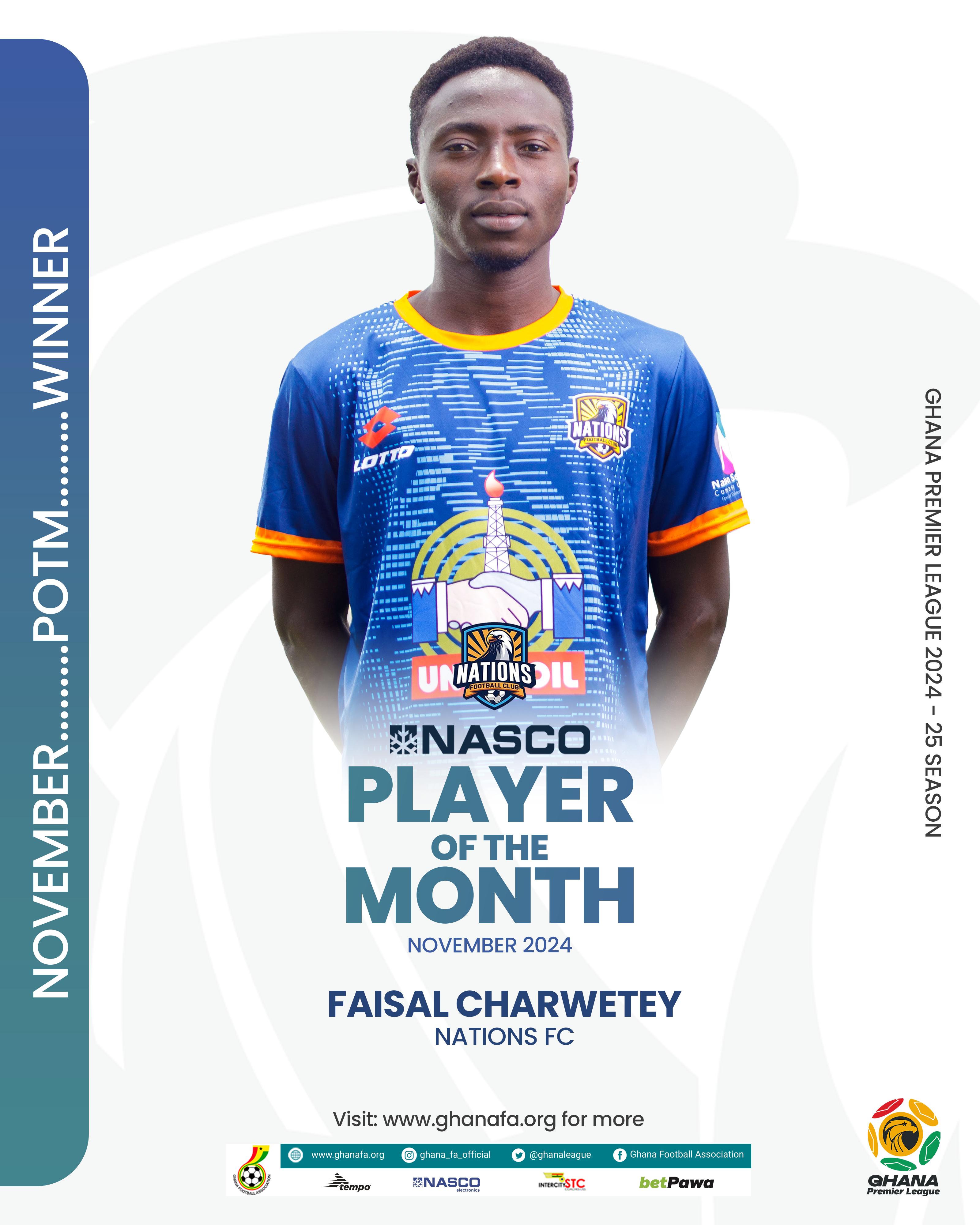 Faisal Charwetey wins NASCO player of the month award for November