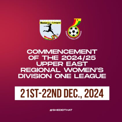 https://www.ghanafa.org/upper-east-regional-womens-division-one-league-set-to-kick-off-on-december-21