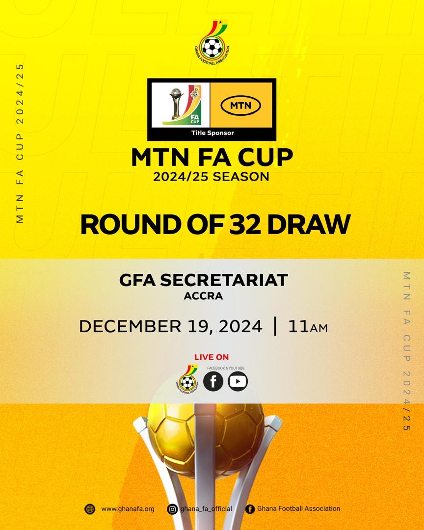 2024/2025 MTN FA Cup Round of 32 Draw to be held on December 19