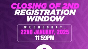 2nd Registration window closes Wednesday January 22, 2025