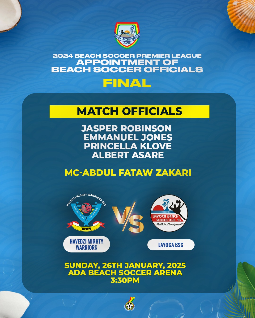 Match Officials announced for 2024 Beach Soccer Final