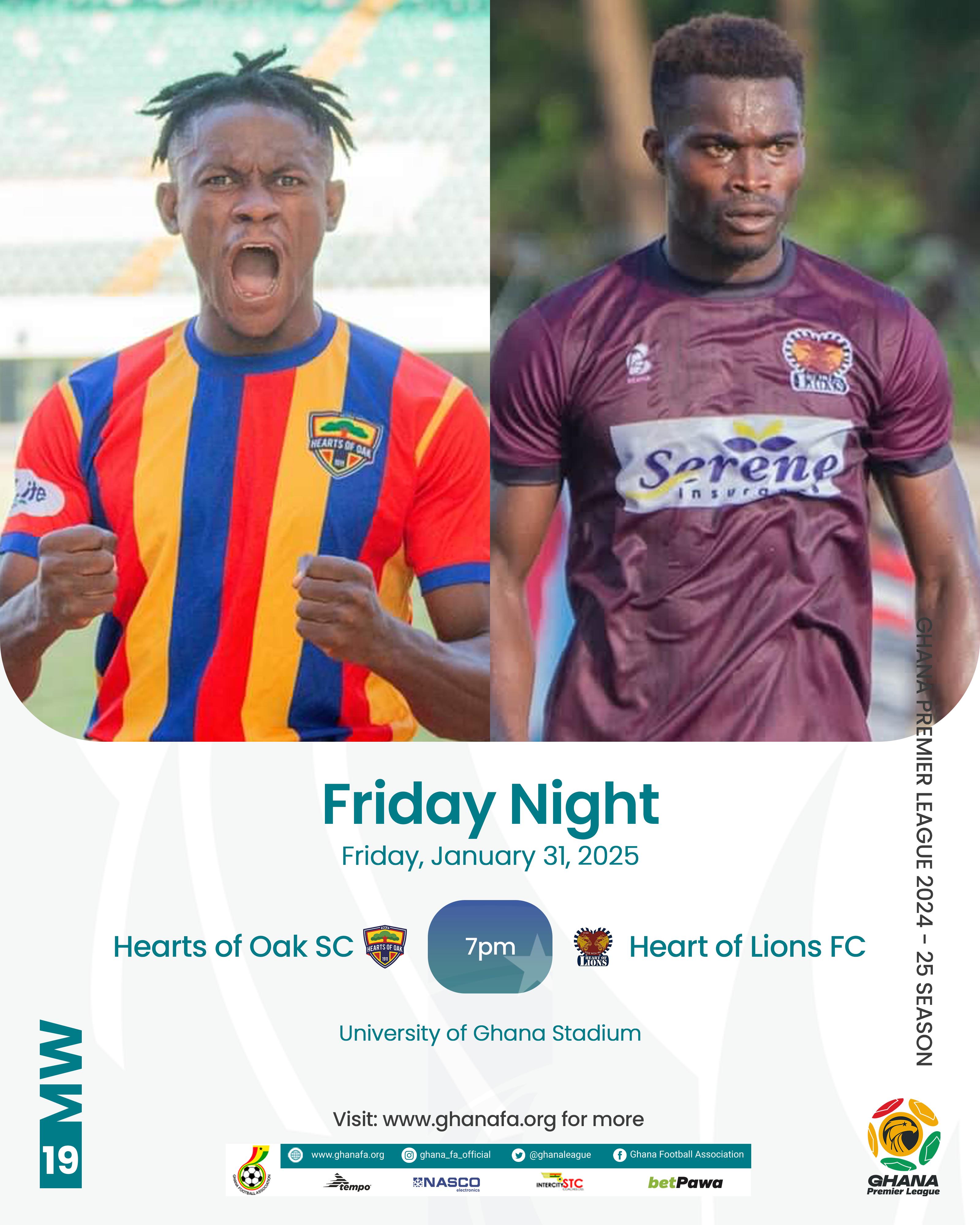 Premier League: Hearts of Oak face off against Heart of Lions tonight