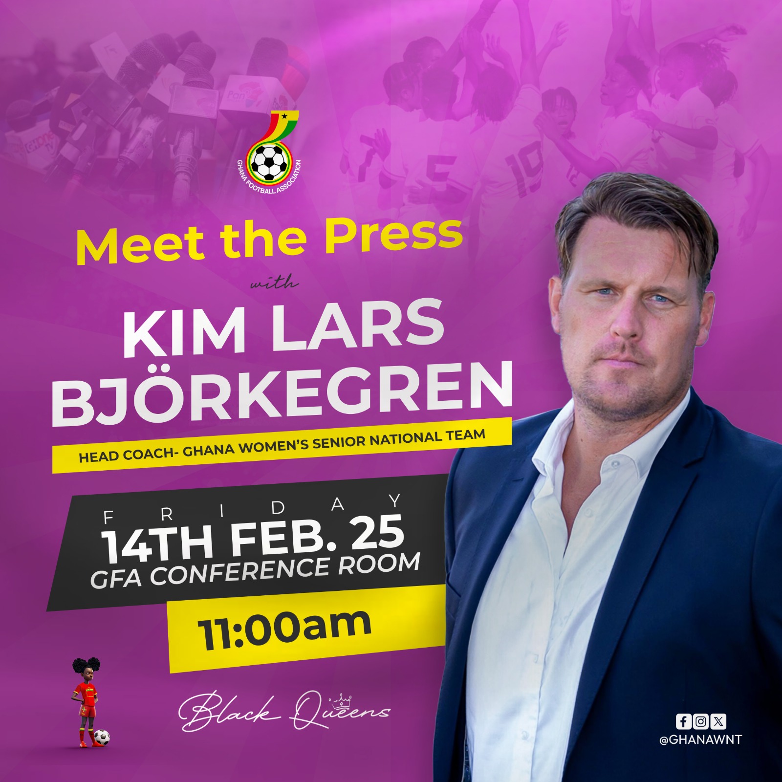 Black Queens coach Kim Lars Björkegren meets the press on Friday February 14