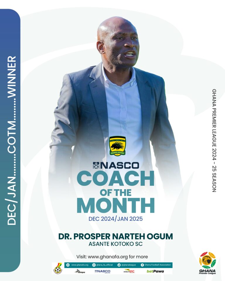 Dr. Prosper Narteh Ogum wins NASCO Premier League Coach of the month award