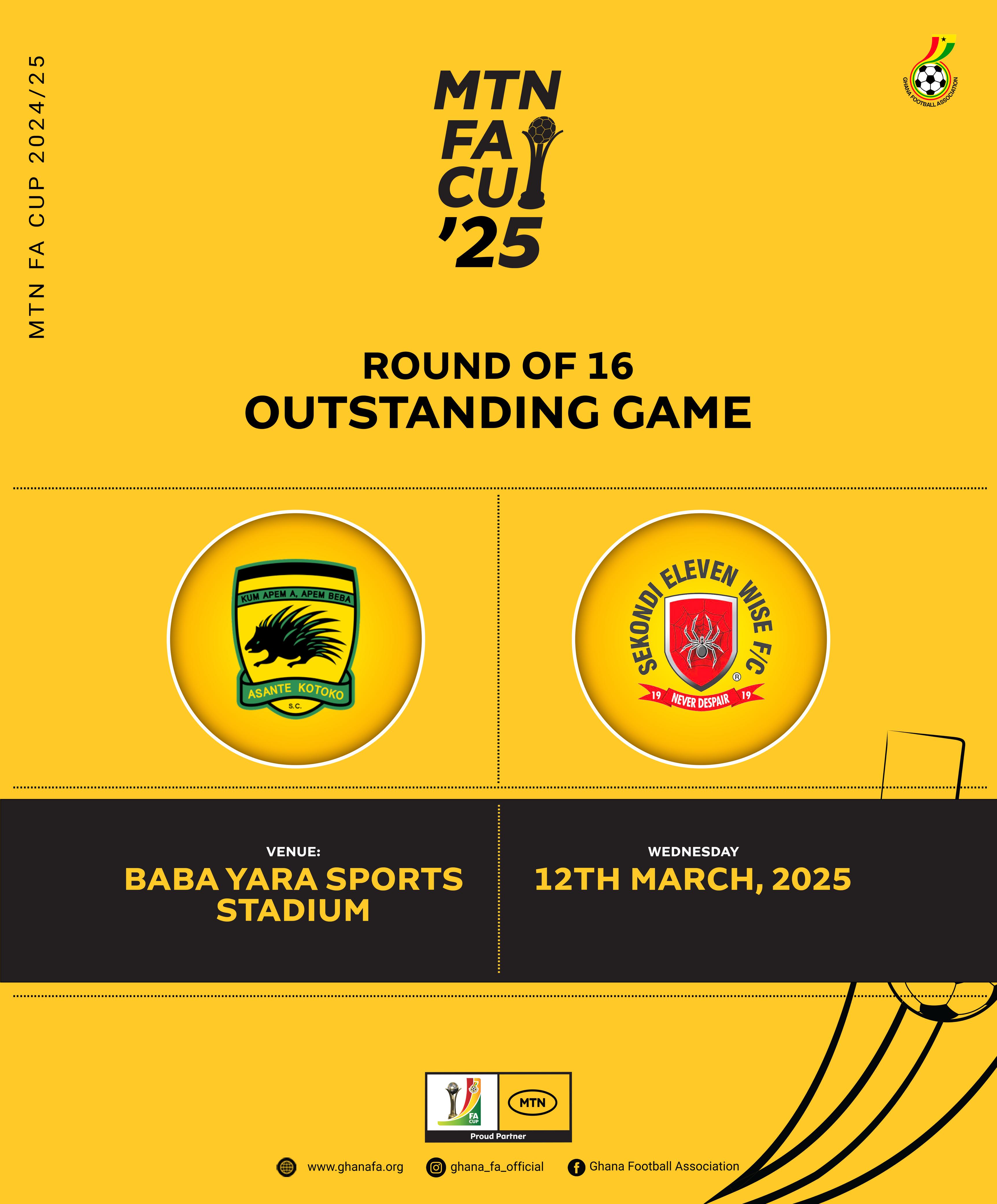 Date for Kotoko- Eleven Wise outstanding MTN FA Cup Round of 16 announced