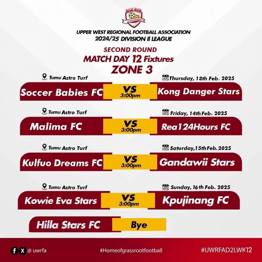 Upper West Regional Division Two League: Exciting Match Day 12 Fixtures Unveiled