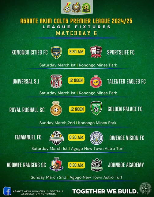 Asante Akim Colts Premier League Enters Match Day 6 with Exciting Clashes