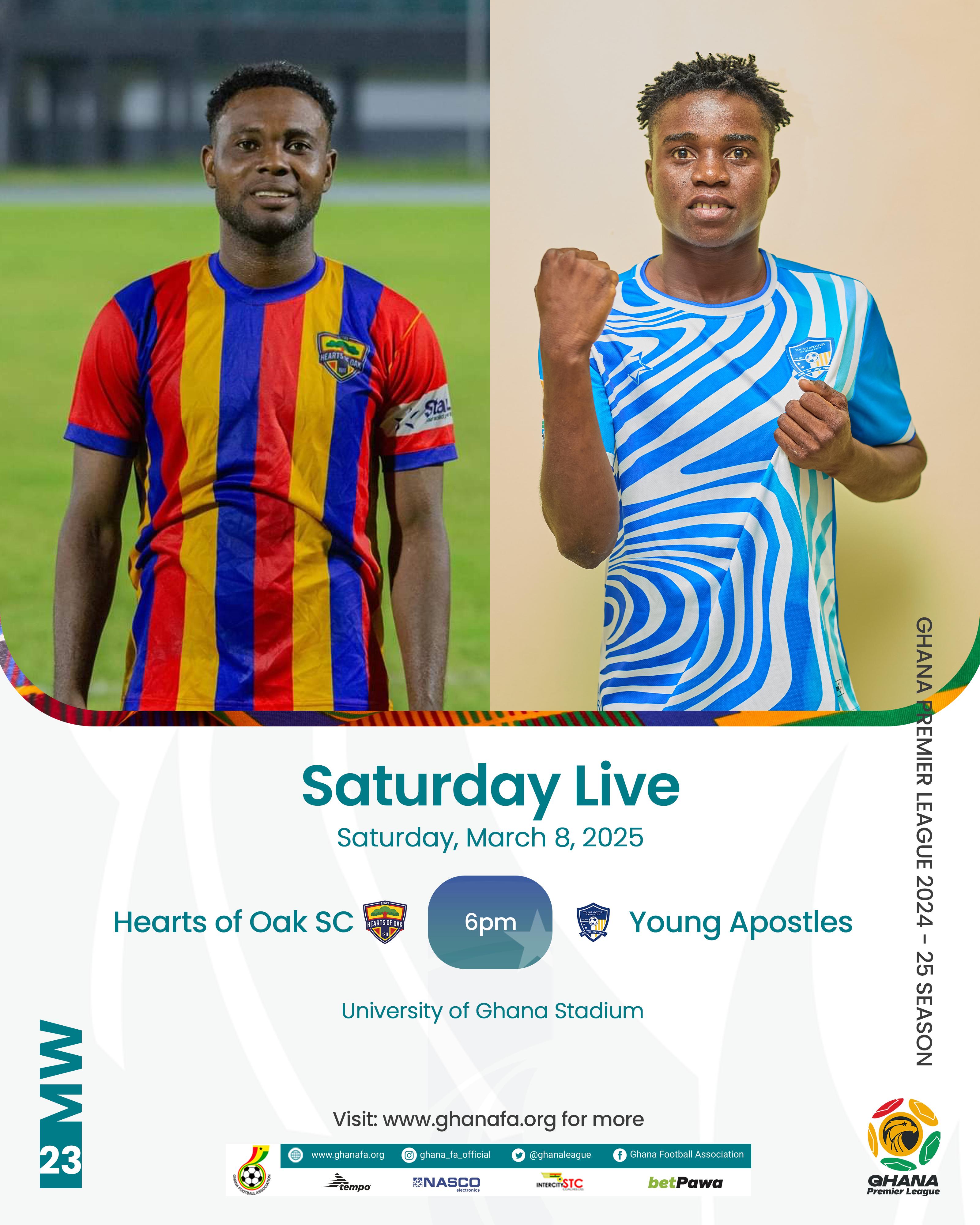 Premier League: Hearts of Oak face off against Young Apostles Tonight