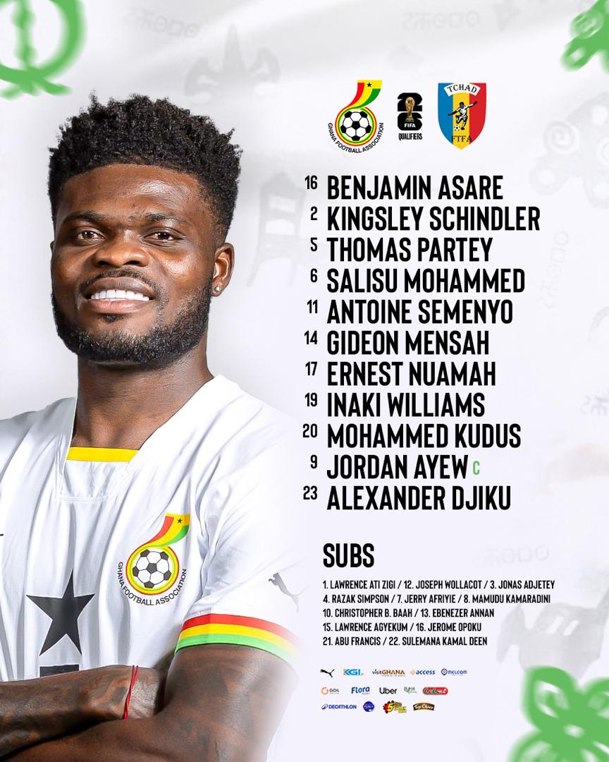 Benjamin Asare starts in goal, Jordan Ayew leads the attack as Otto Addo names lineup for Chad clash