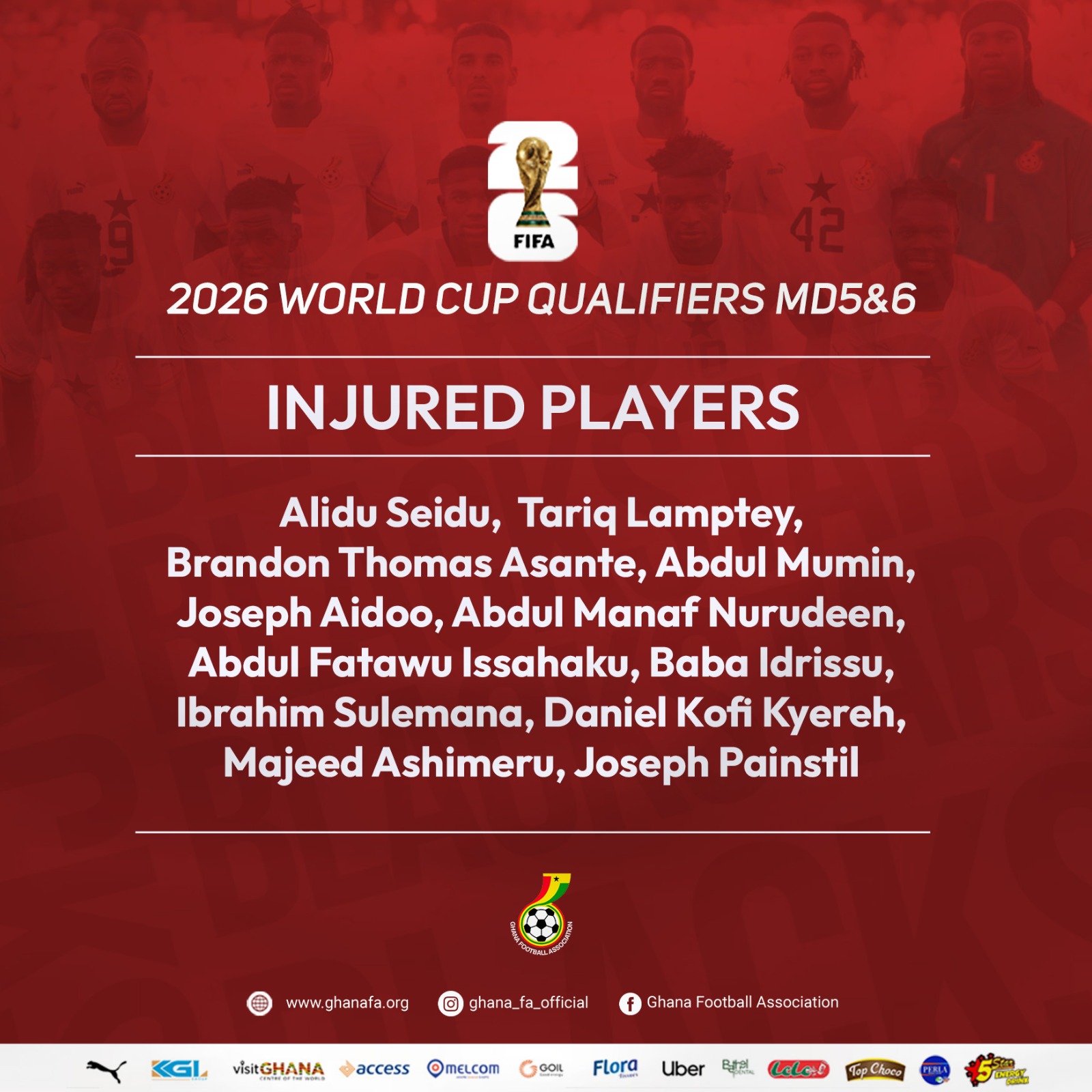 Twelve players left out of Black Stars squad due to injury