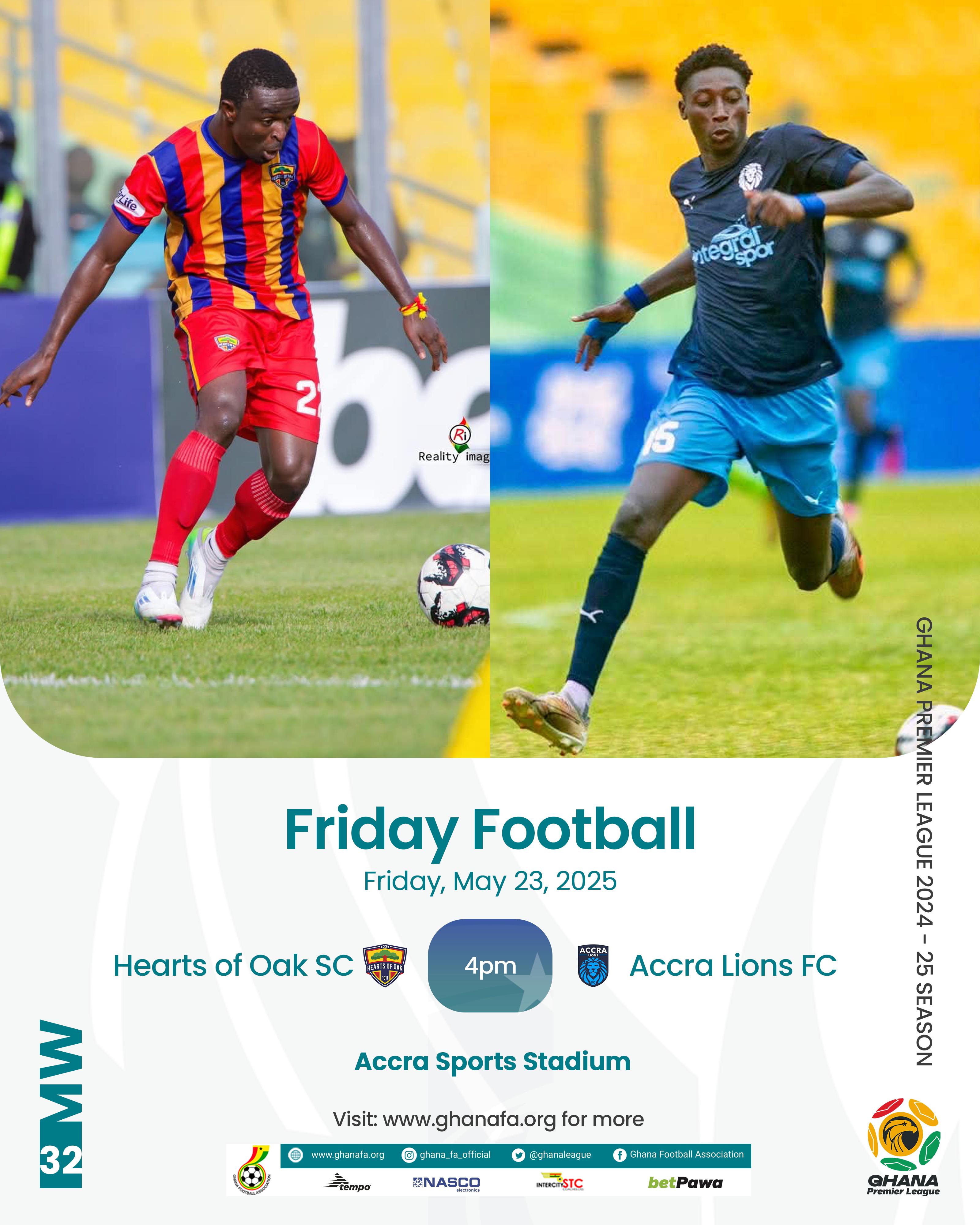 Premier League: Hearts face-off against Accra Lions in capital derby on Friday