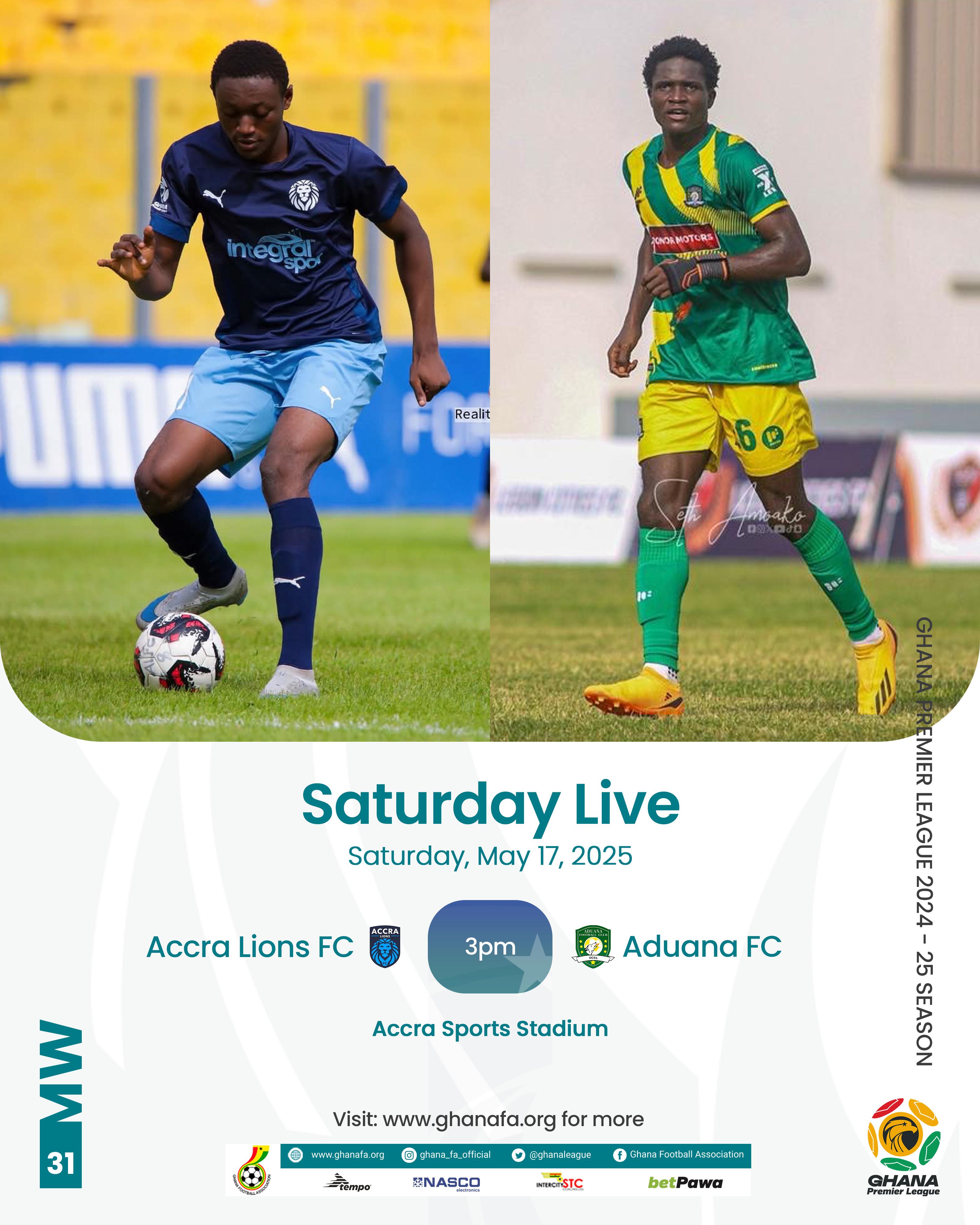 Premier League: Accra Lions host Aduana FC in crucial match on Saturday
