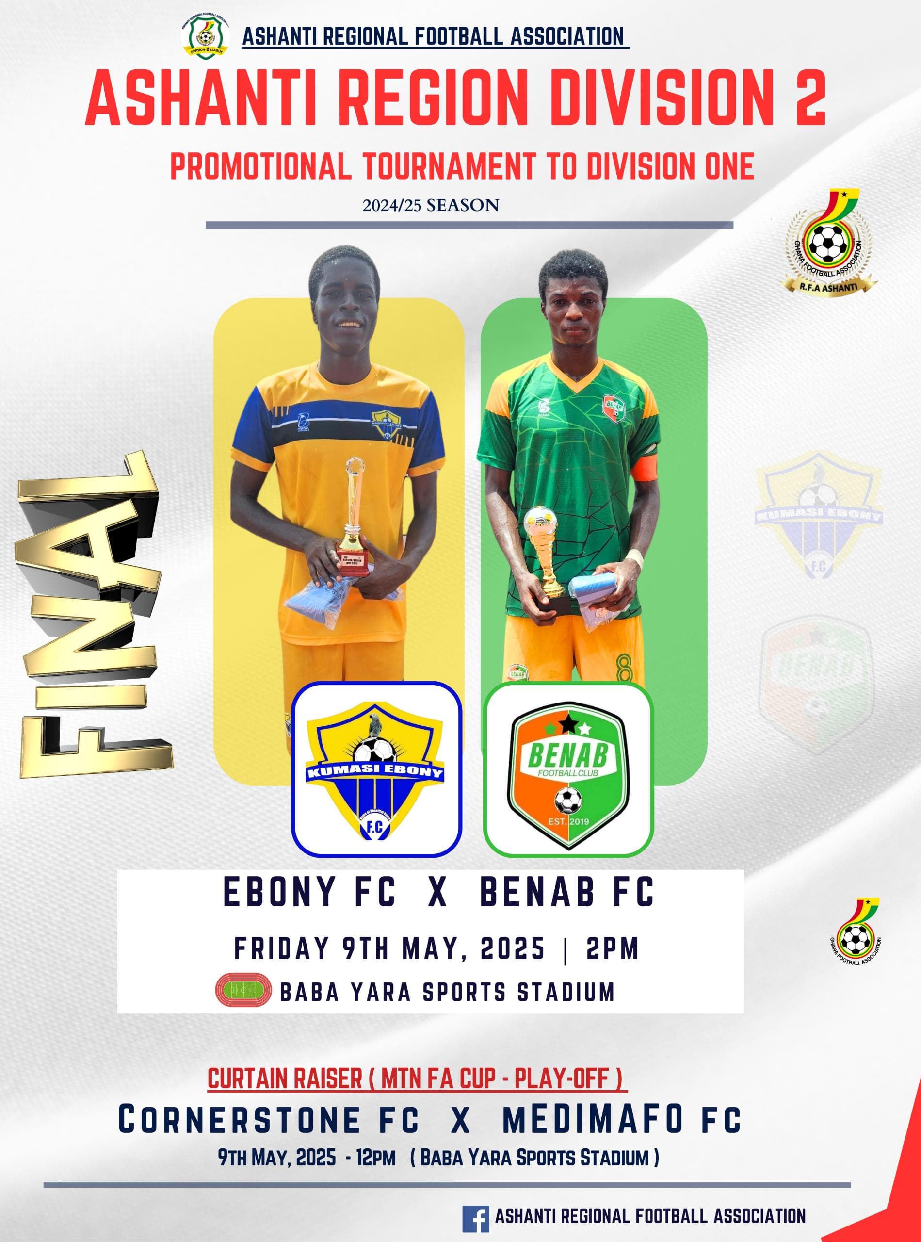 Ashanti Regional Division Two Final Set: Ebony FC to Battle Benab FC for Promotion Glory