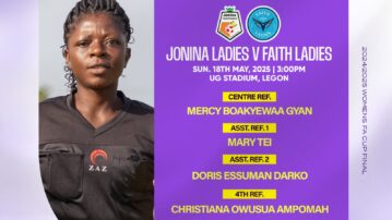 Mercy Gyan to officiate Jonina Ladies vs. Faith Ladies Women’s FA Cup Final